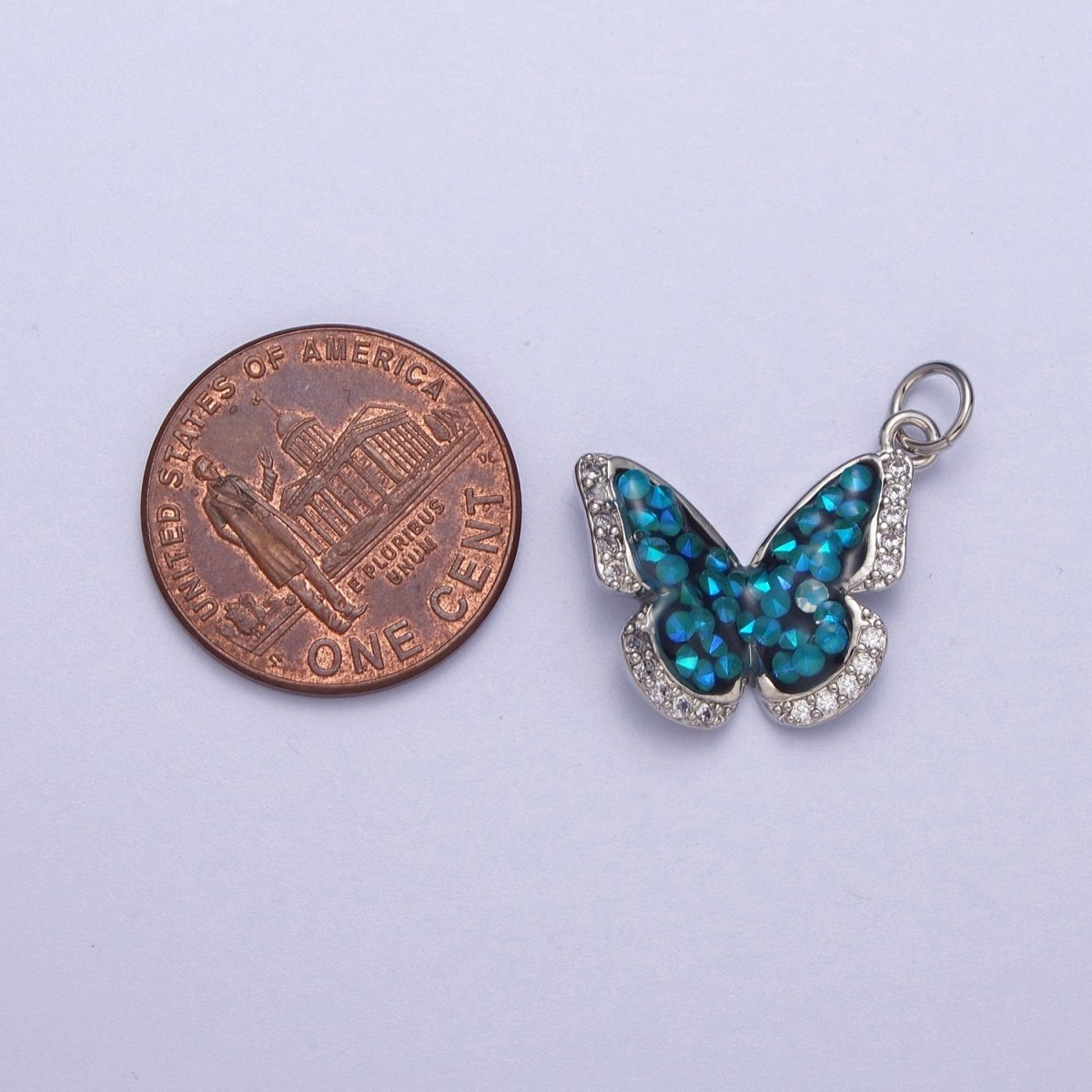 Gold Filled Micro Paved Monarch Butterfly AB CZ Stone Charm in Gold & Silver | A-377,A-390,A-403,A-416,A-429,A-442,A-455,A-481 - DLUXCA