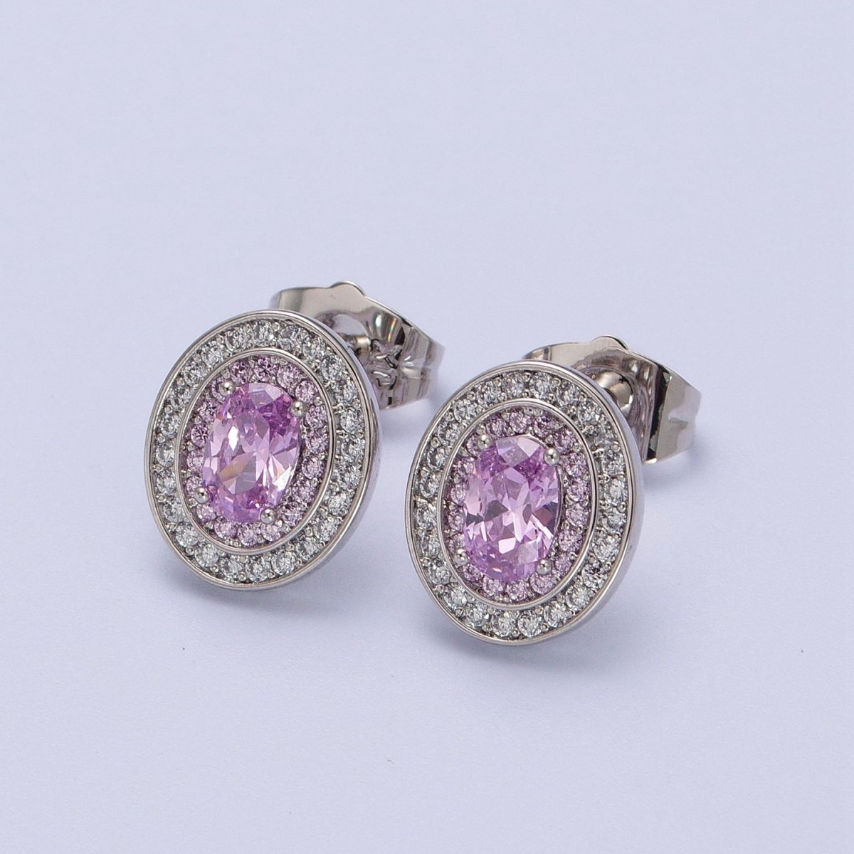 Gold Filled Micro Paved Purple, Clear, Yellow Oval CZ Stud Earrings | Y-295 Y-296 Y-297 - DLUXCA