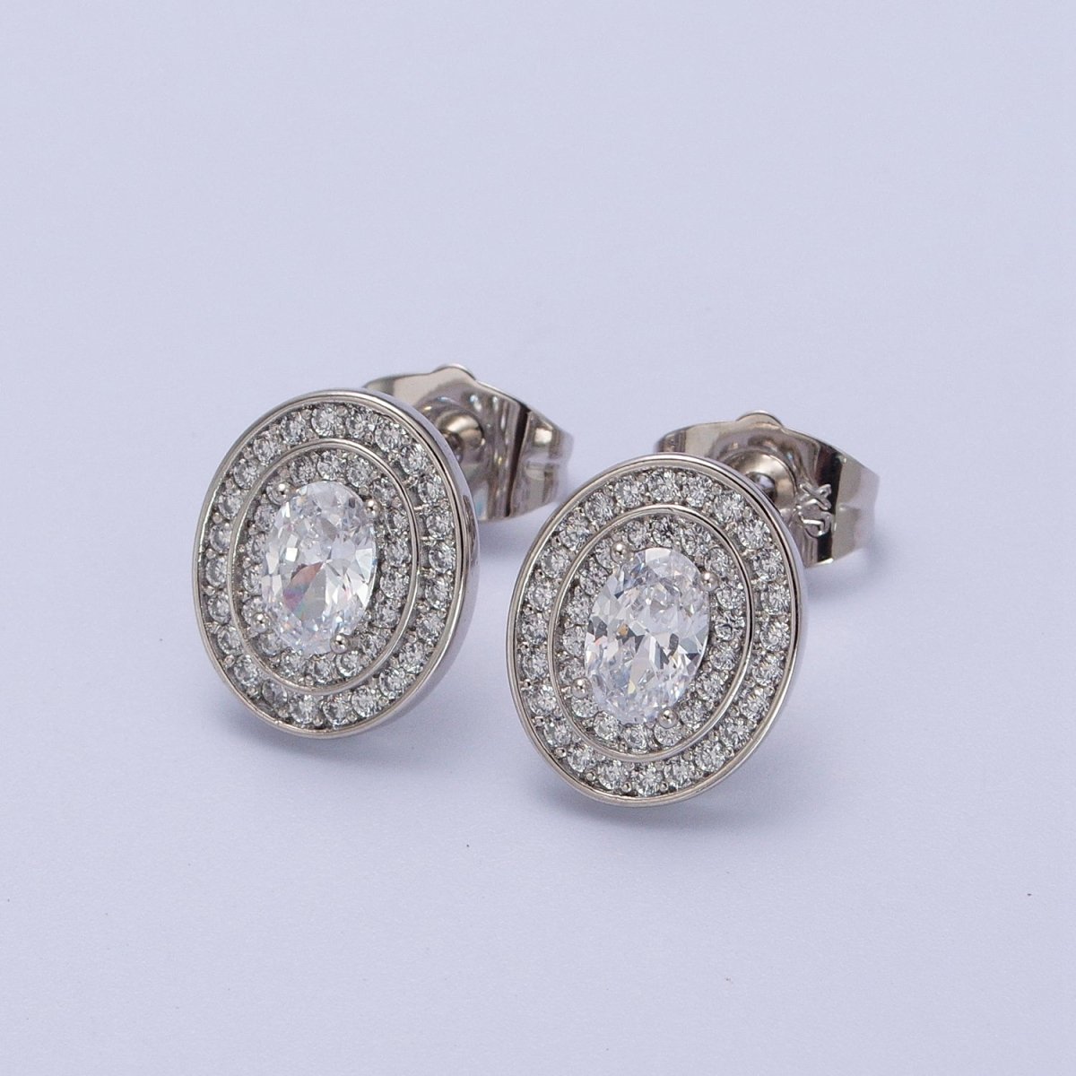 Gold Filled Micro Paved Purple, Clear, Yellow Oval CZ Stud Earrings | Y-295 Y-296 Y-297 - DLUXCA