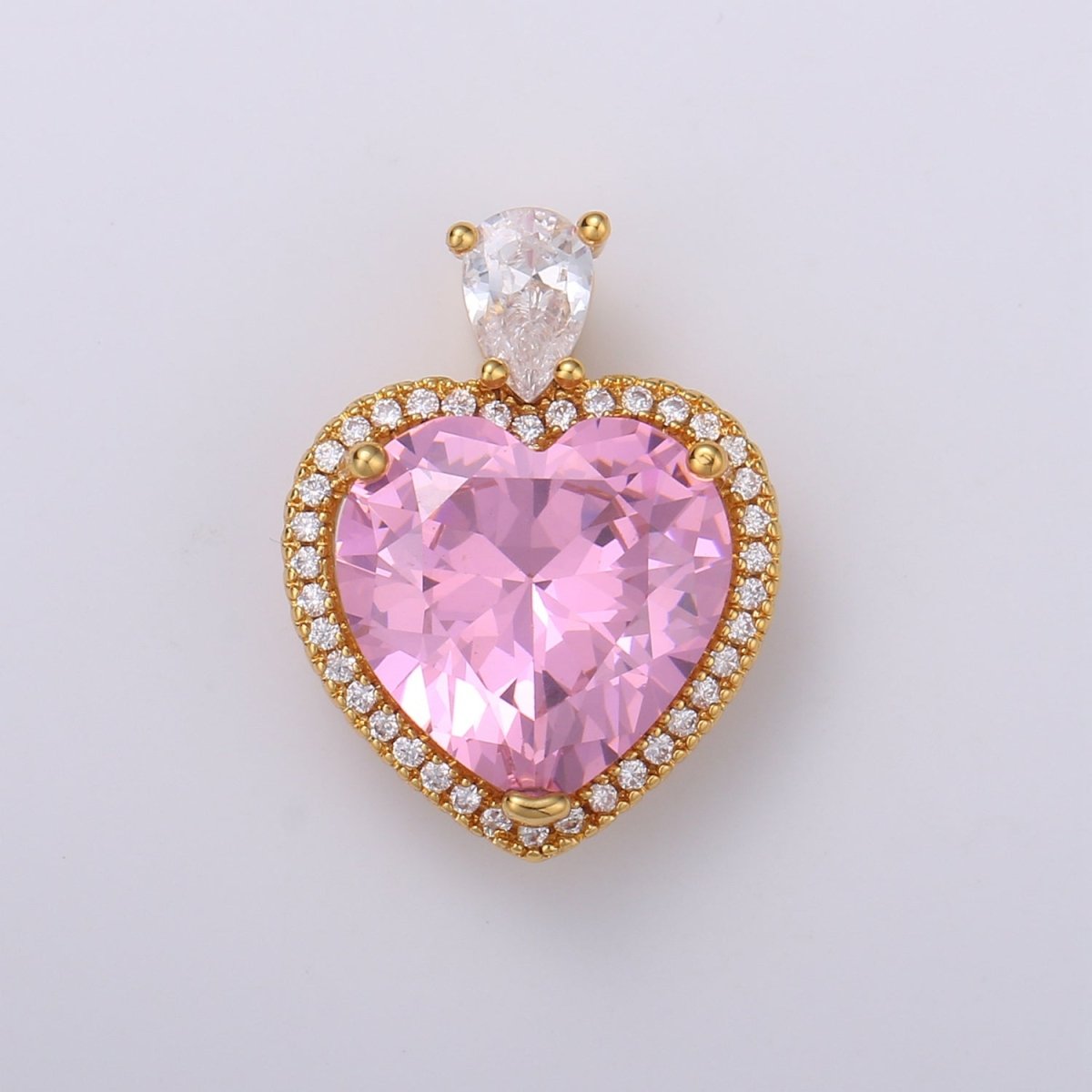 Gold Filled Micro Paved Red Green Pink Clear CZ Heart Teardrop Pendant in Gold & Silver H-197 H-198 H-204 H-229 H-231 J-102 - J-104 - DLUXCA