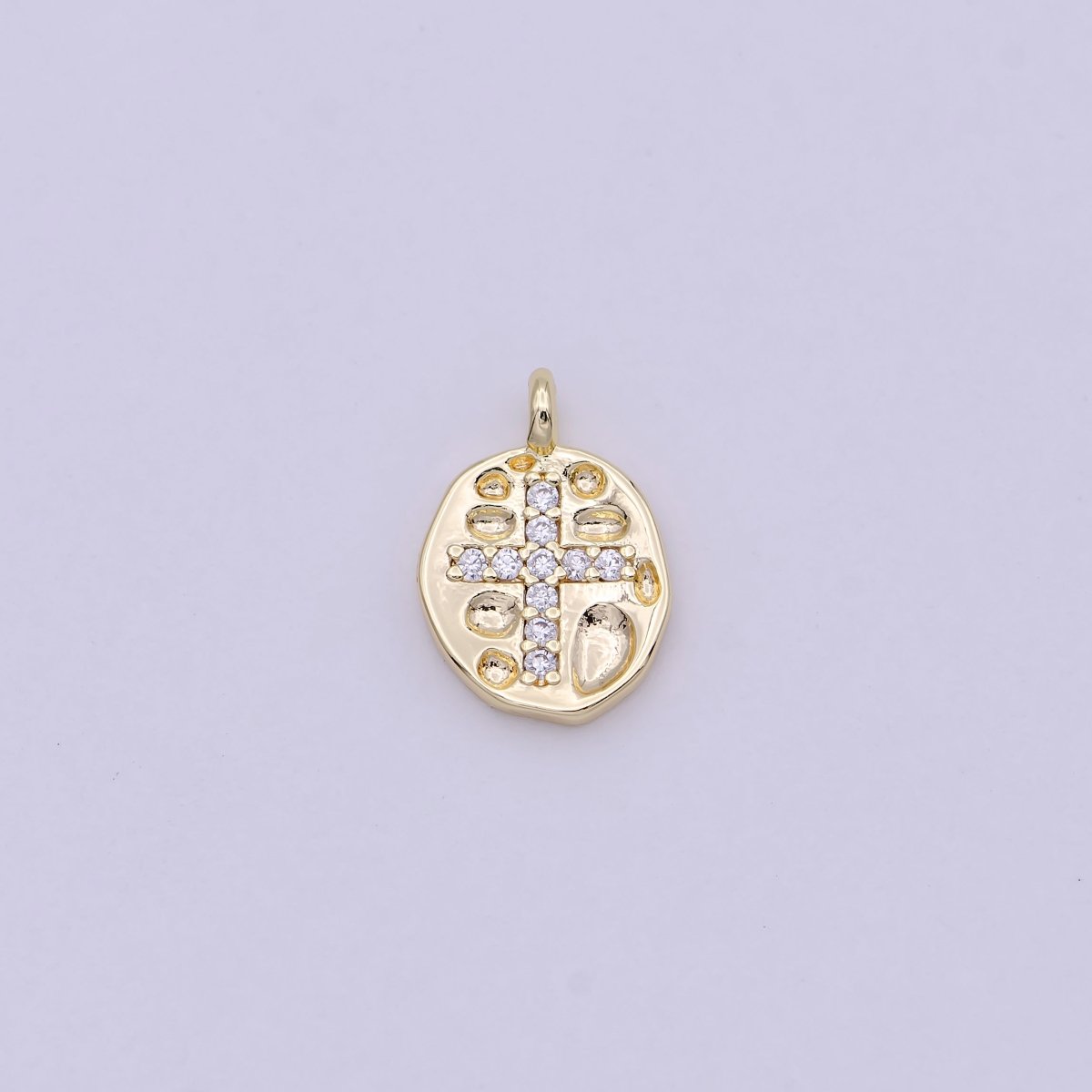 Gold Filled Mini Coin Charm Micro Pave Cross Pendant for Add on Charm Religious Jewelry N-453 - DLUXCA