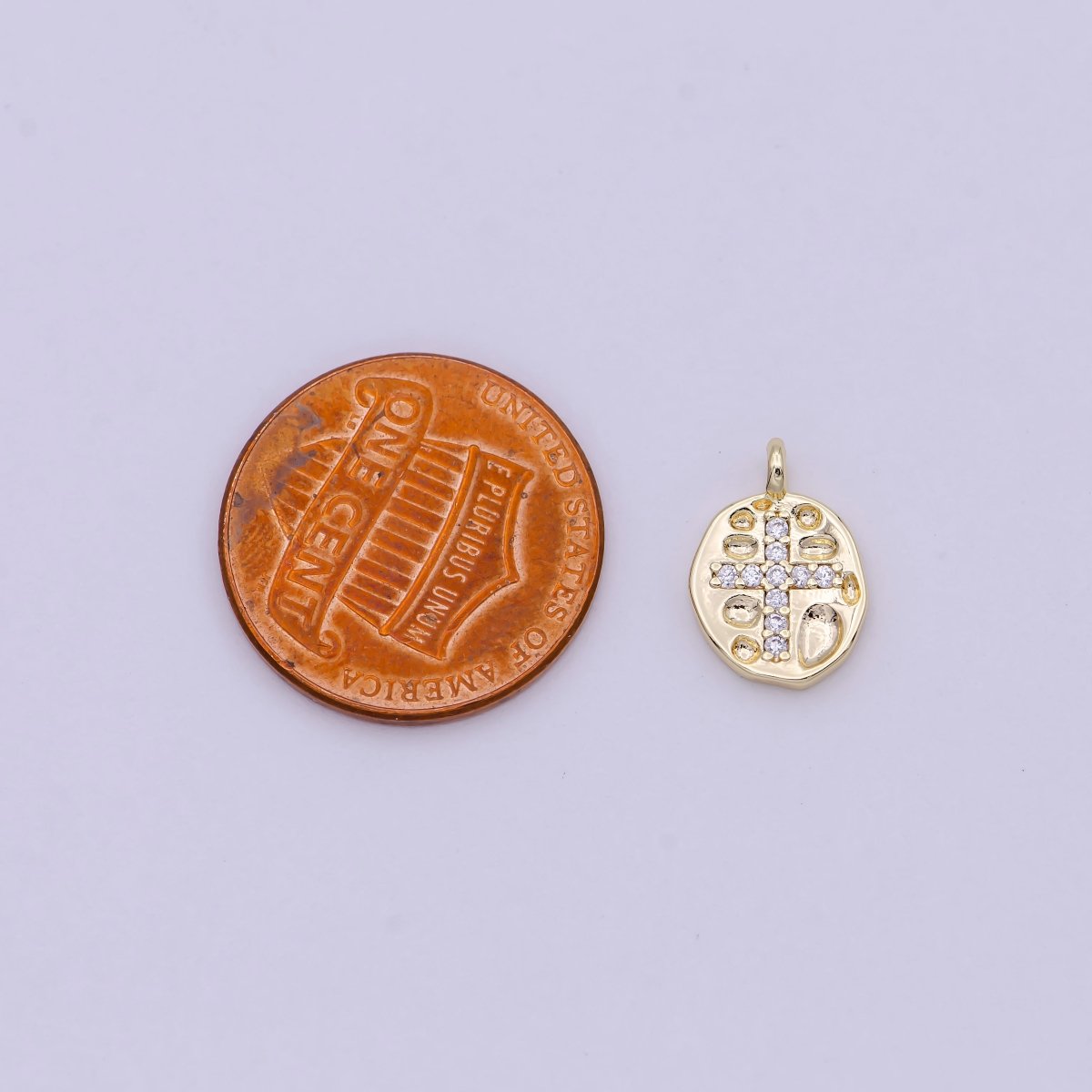Gold Filled Mini Coin Charm Micro Pave Cross Pendant for Add on Charm Religious Jewelry N-453 - DLUXCA