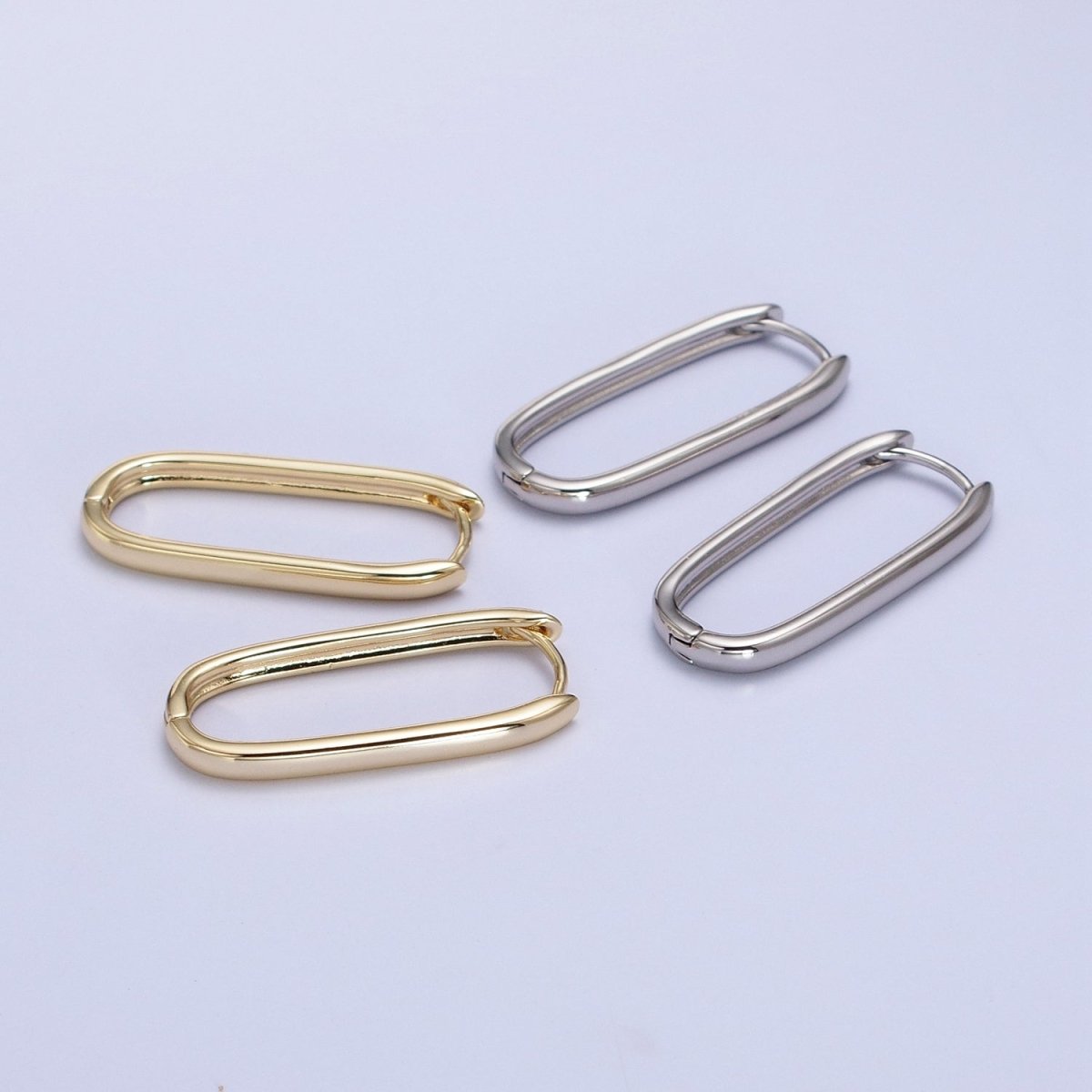 Gold Filled Minimalist 28.8mm Thin Oblong Hoop Earrings in Gold & Silver | AB233 AB304 - DLUXCA