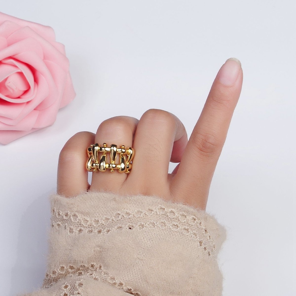 Gold Filled Minimalist Gold, Silver Bubble Wide Geometric Rings | Y-390 Y-391 - DLUXCA