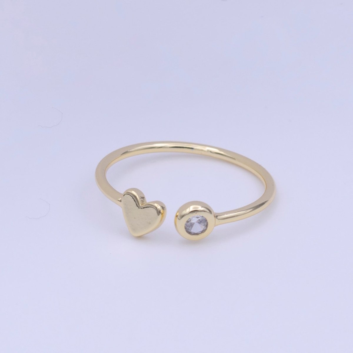 Gold Filled Minimalist Heart Round Cubic Zirconia Open Adjustable Ring | Y-421 - DLUXCA