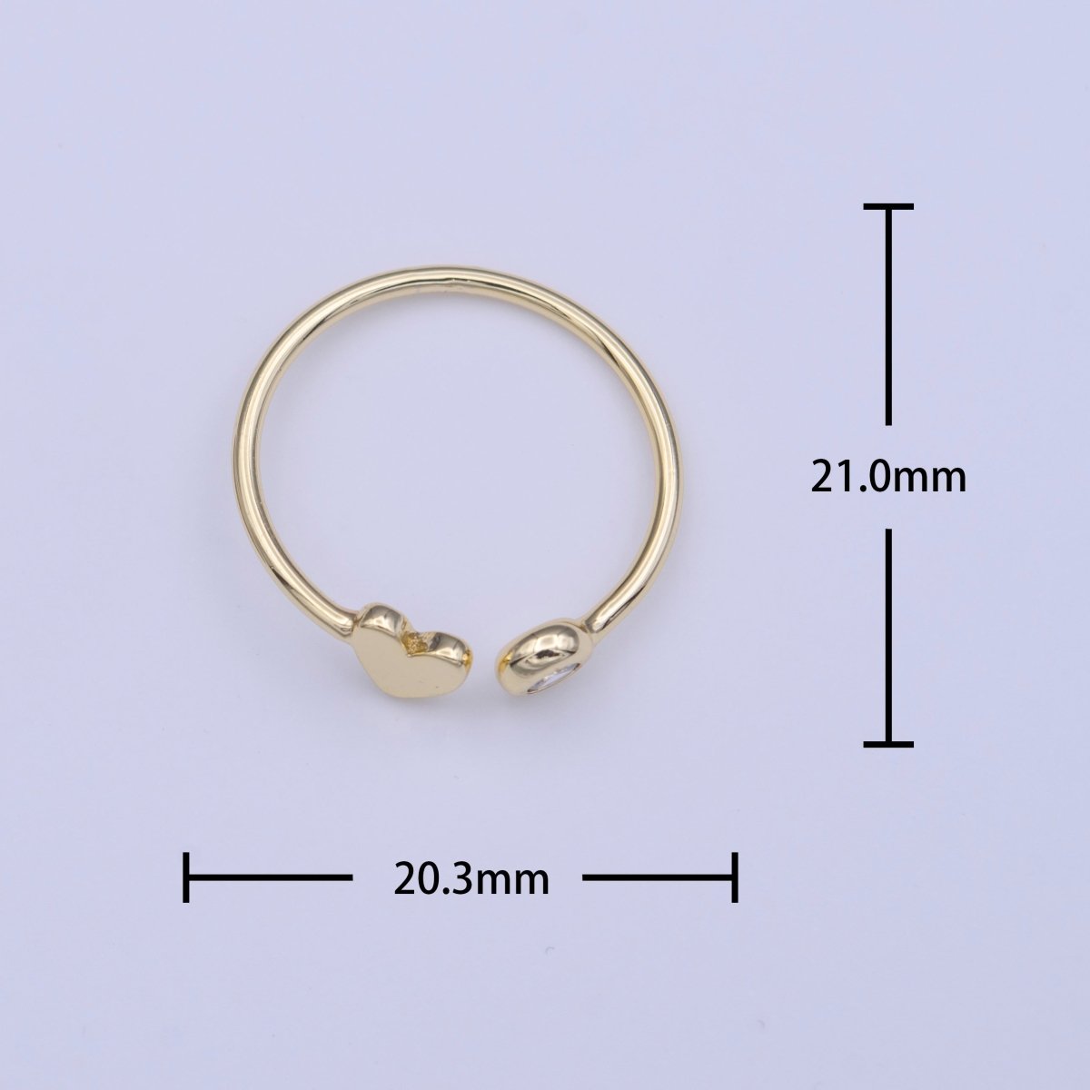 Gold Filled Minimalist Heart Round Cubic Zirconia Open Adjustable Ring | Y-421 - DLUXCA