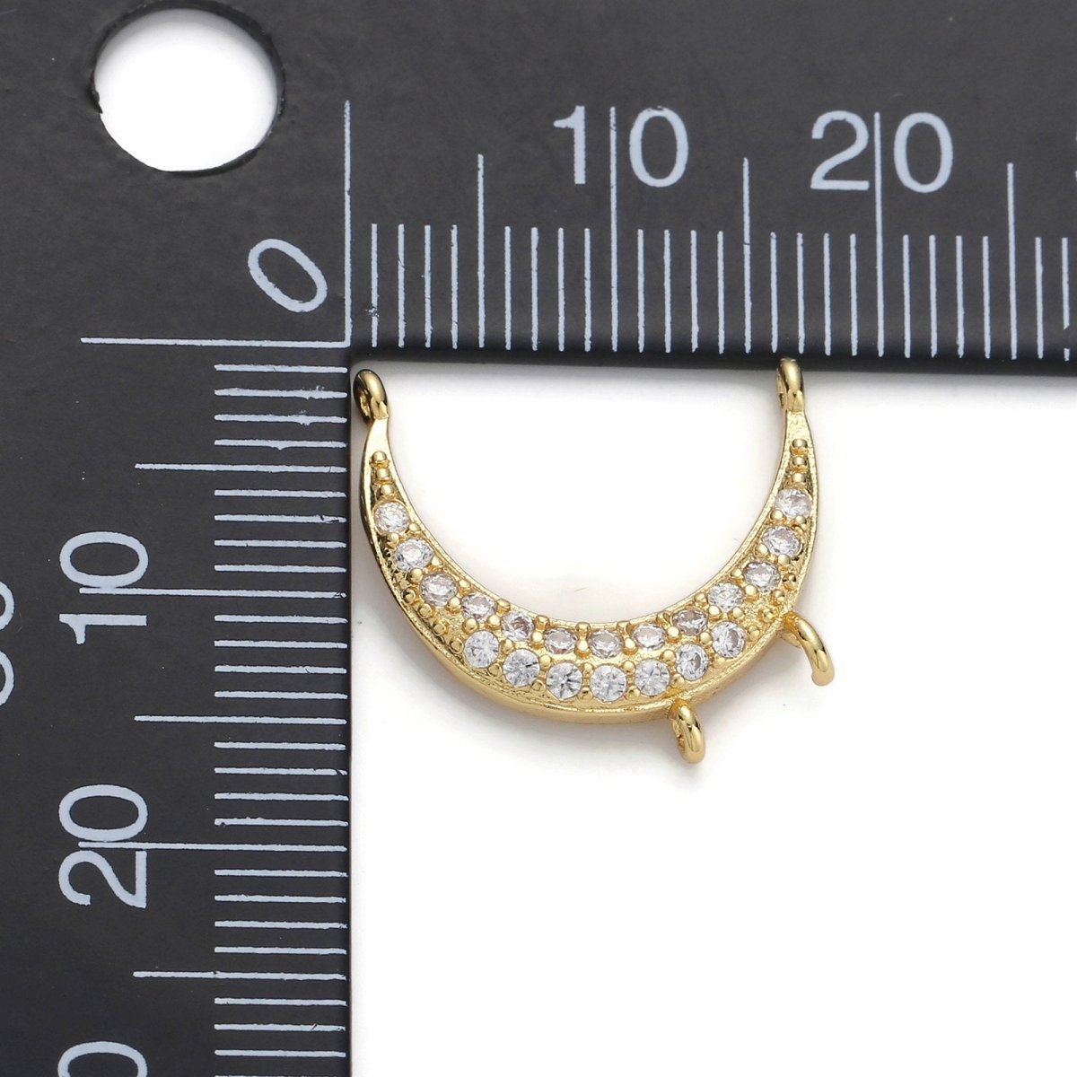 Gold Filled Moon Micro Pave Connector Charm, Cubic Zirconia Moon Pendant Charm, For DIY Jewelry, Gold Color F-377 - DLUXCA