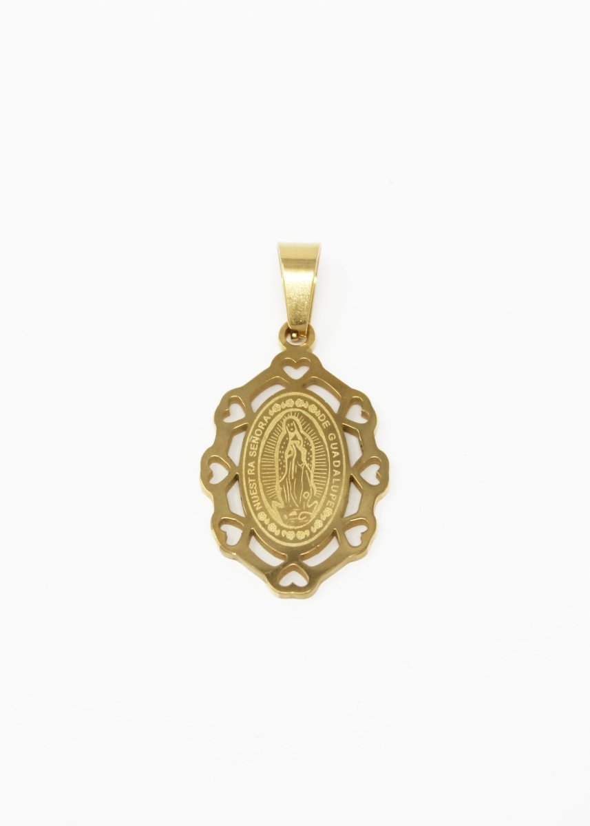 Gold Filled Mother Mary Holy Virgin with Hearts Spanish Word Saint Religious Layered Necklace Pendant Charm Bead Bails for Jewelry Making J-649 - DLUXCA