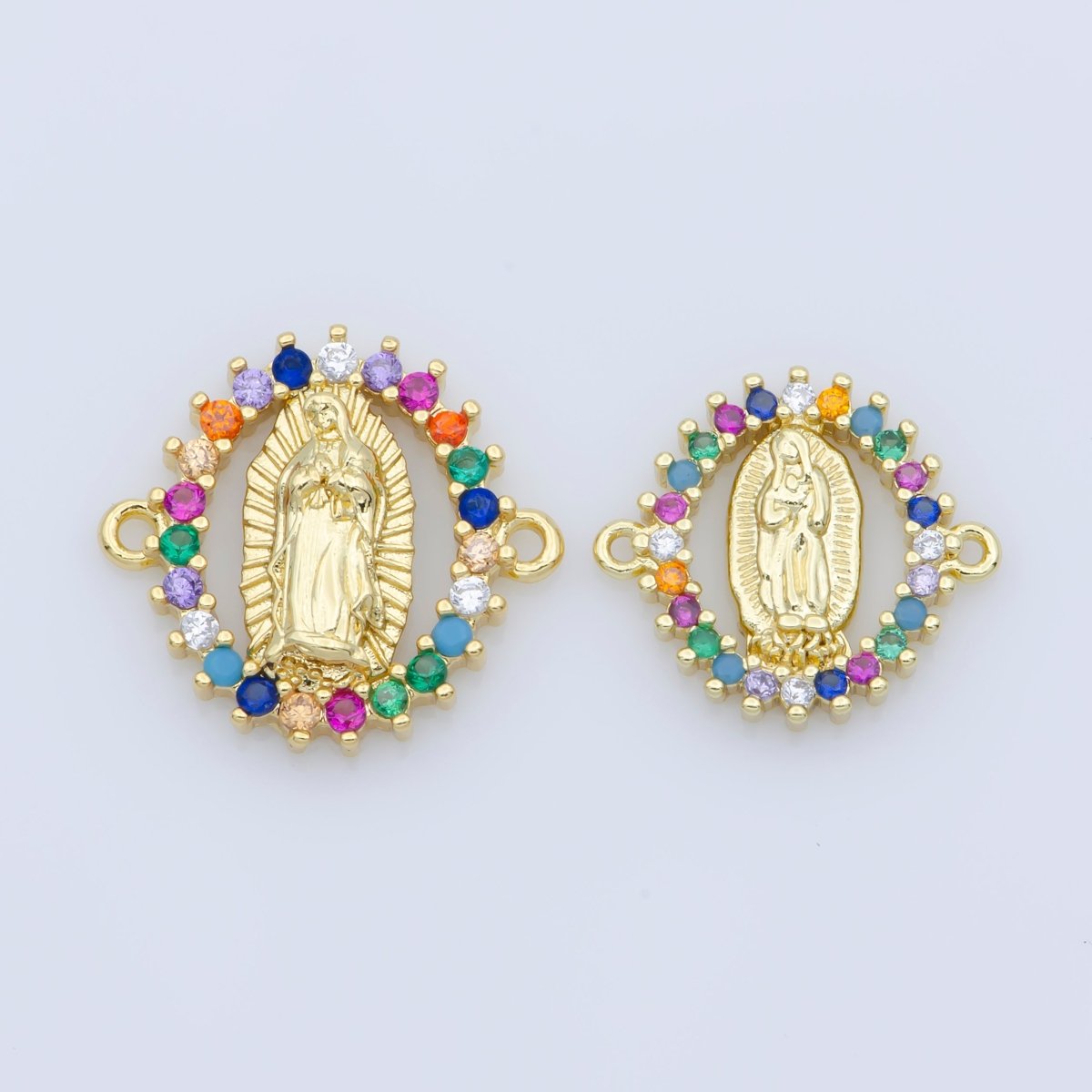 Gold Filled Mother Virgin Mary Micro Pave Turquoise Rainbow CZ Cubic Zirconia Bracelet Charm for Necklace Earrings Supply for Jewelry Making F-451 F-550 - DLUXCA