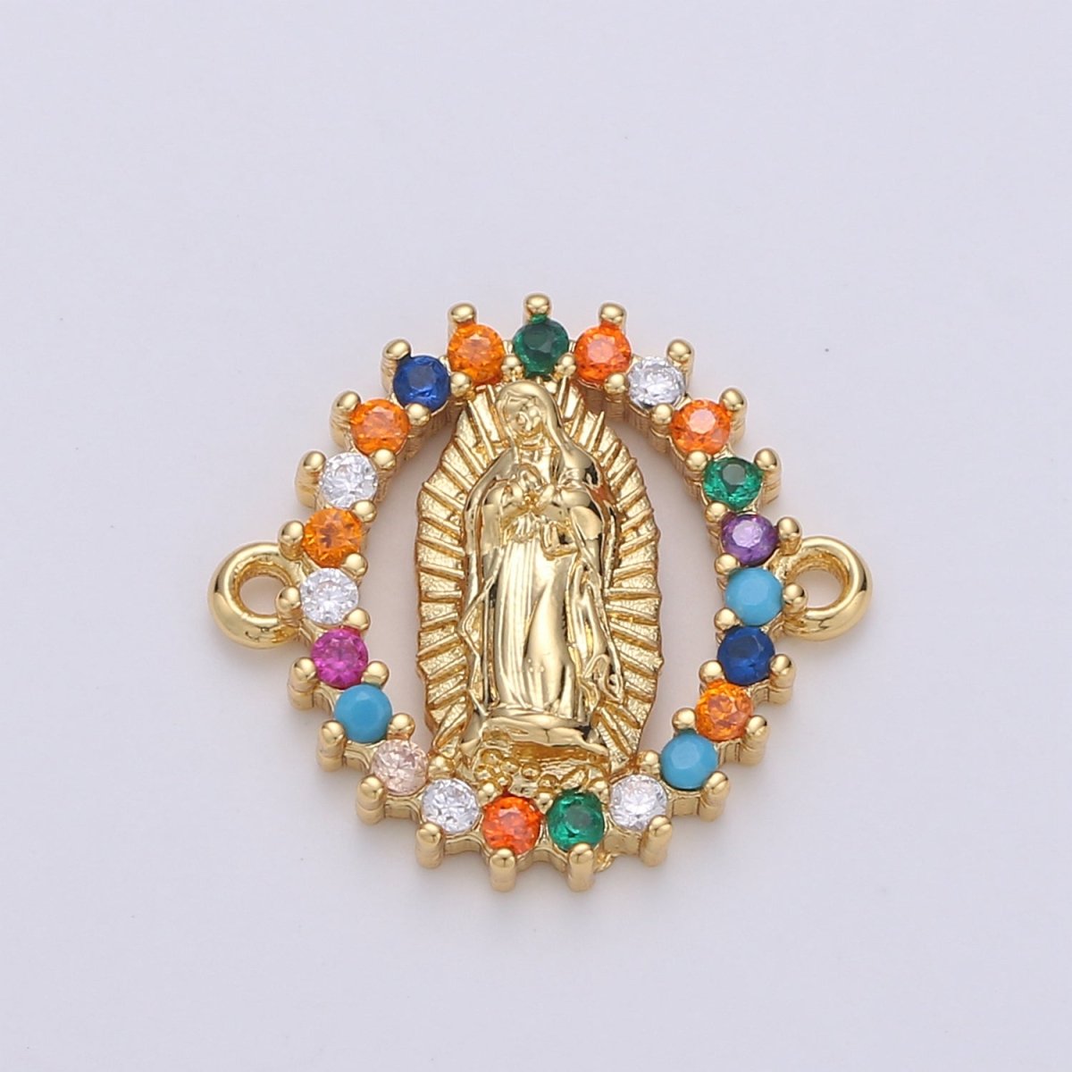 Gold Filled Mother Virgin Mary Micro Pave Turquoise Rainbow CZ Cubic Zirconia Bracelet Charm for Necklace Earrings Supply for Jewelry Making F-451 F-550 - DLUXCA