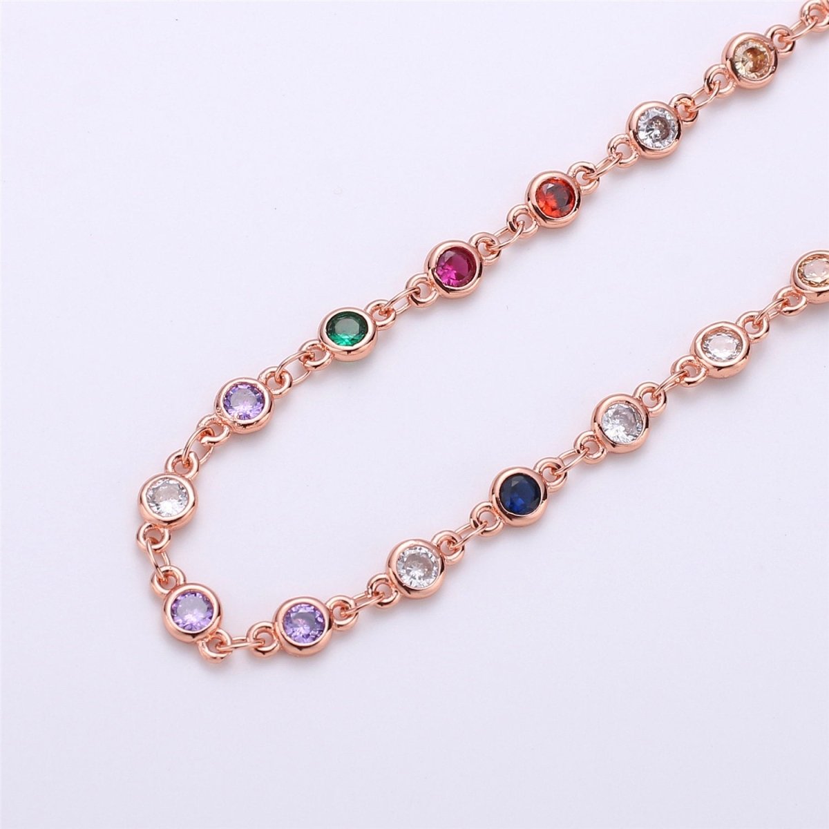 Gold Filled Multi Color CZ Beaded Chain 4mm Cubic Zirconia Beads Chain Rose Gold Silver Rosary Chain Dainty Beaded Chain by the Yard, DESIGNED Chain | ROLL-108 ROLL-109 ROLL-110 Clearance Pricing - DLUXCA