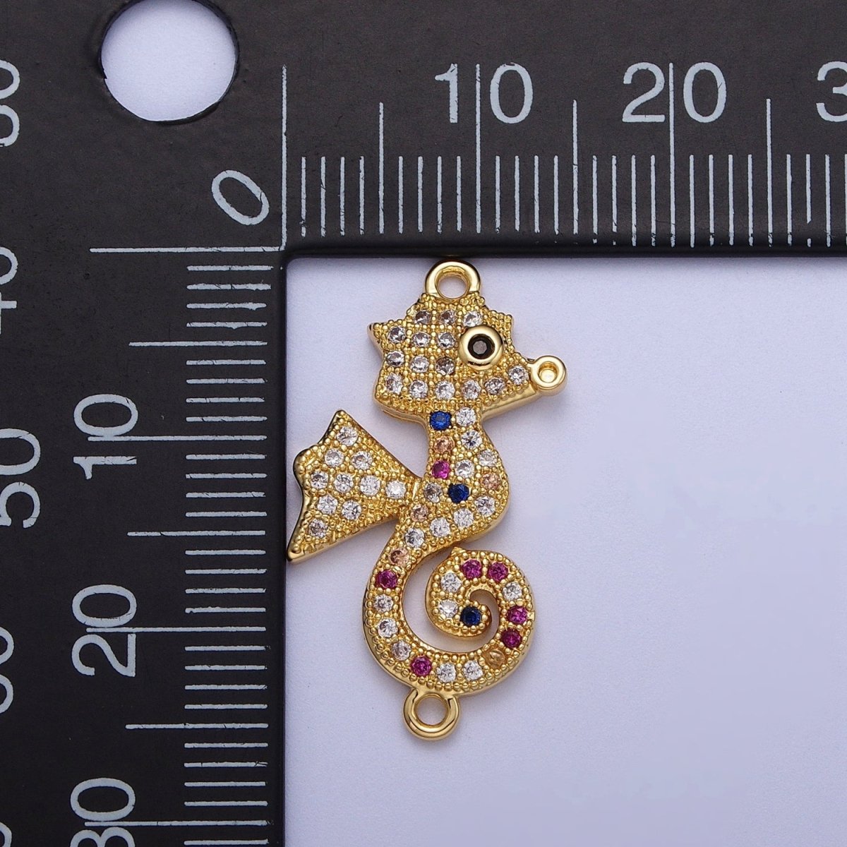 Gold Filled Multicolor Micro Paved CZ Seahorse Ocean Animal Connector For Jewelry Making G-567 - DLUXCA