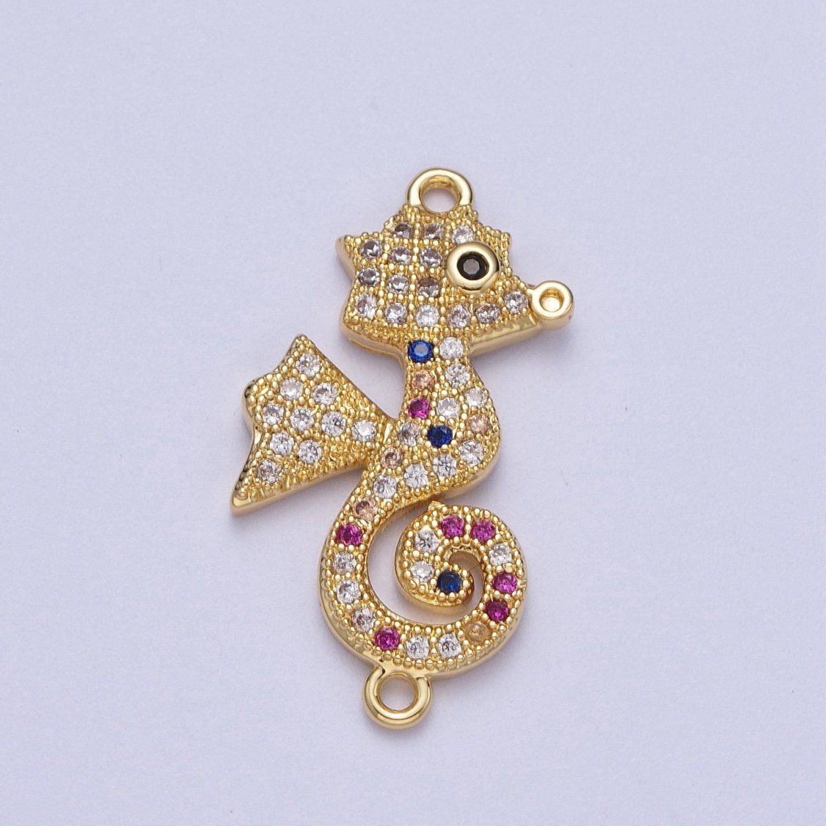 Gold Filled Multicolor Micro Paved CZ Seahorse Ocean Animal Connector For Jewelry Making G-567 - DLUXCA