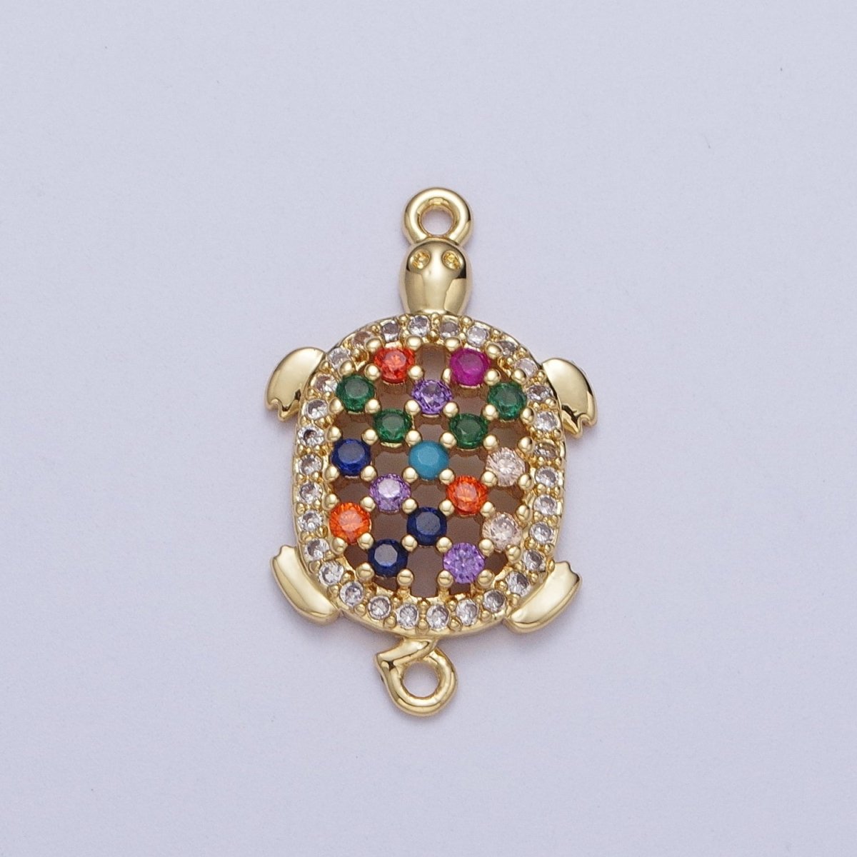 Gold Filled Multicolor Turtle Shell Tortoise Micro Paved Cubic Zirconia CZ Sea Life Link Connector G-566 - DLUXCA