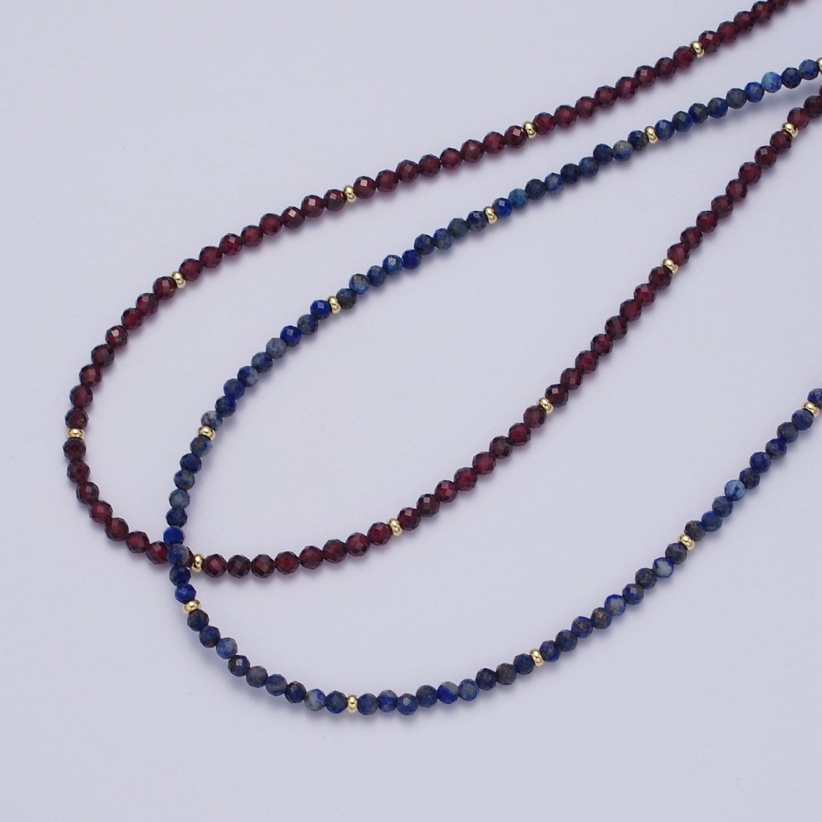 Gold Filled Natural 3.5mm Red Garnett, Blue Lapiz Beaded 16 Inch Choker Necklace | WA-1282 WA-1283 Clearance Pricing - DLUXCA