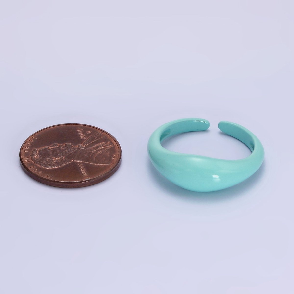 Gold Filled Neon Baby Blue Enamel Y2K Drop Signet Ring | O-564 - DLUXCA