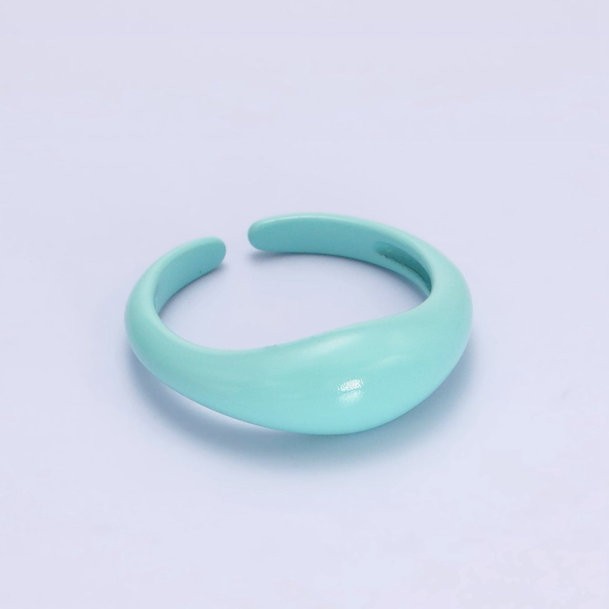 Gold Filled Neon Baby Blue Enamel Y2K Drop Signet Ring | O-564 - DLUXCA