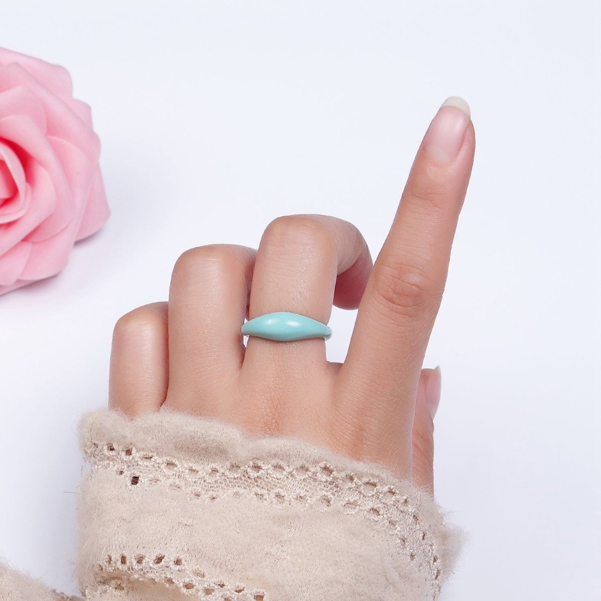 Gold Filled Neon Baby Blue Enamel Y2K Drop Signet Ring | O-564 - DLUXCA