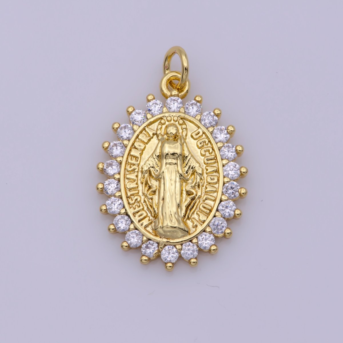 Gold Filled "Nuestra Senora Guadalupe" Miraculous Lady Oval CZ Charm in Gold & Silver | M-486 N-188 - DLUXCA