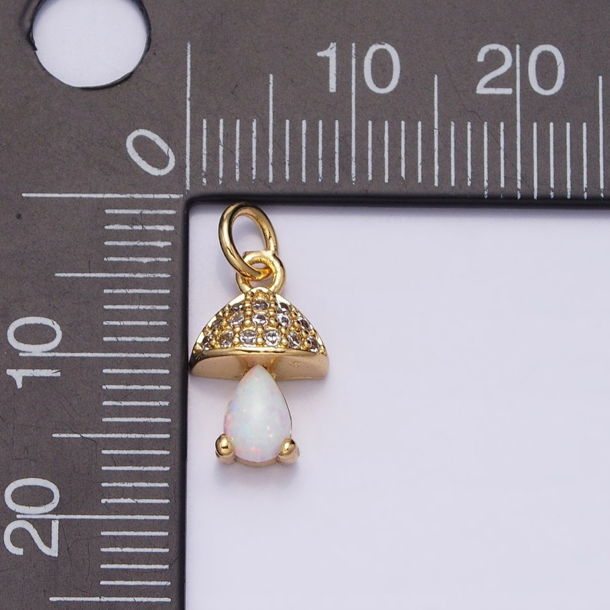 Gold Filled Opal Mushroom Charm Micro Pave Tiny Shroom Magic Add on Charm AC-563 - DLUXCA