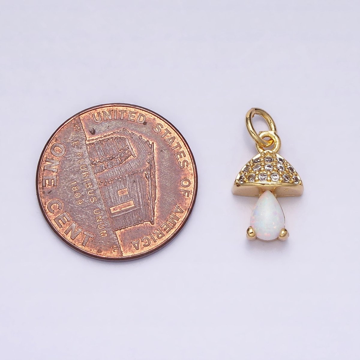 Gold Filled Opal Mushroom Charm Micro Pave Tiny Shroom Magic Add on Charm AC-563 - DLUXCA