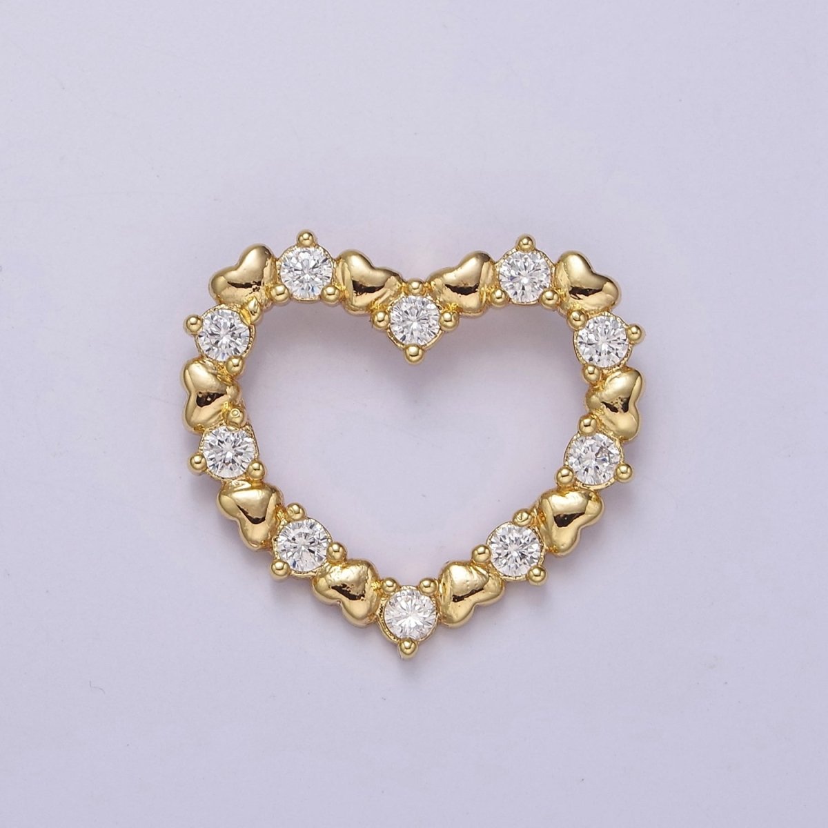 Gold Filled Open Heart Charm Gold Heart Pendant with CZ for Mother Day Gift Idea J-391 - DLUXCA