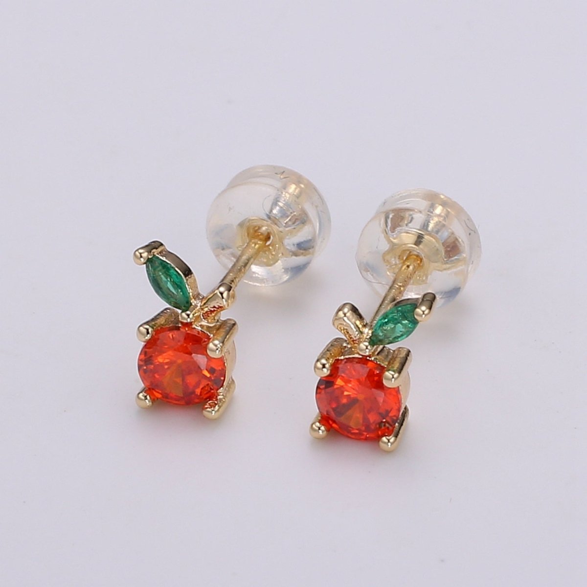 Gold Filled Orange Stud Earrings, Colored CZ Crystal Mini Fruity Natural Golden Formal/Casual Daily Wear Earring Jewelry P-013 - DLUXCA