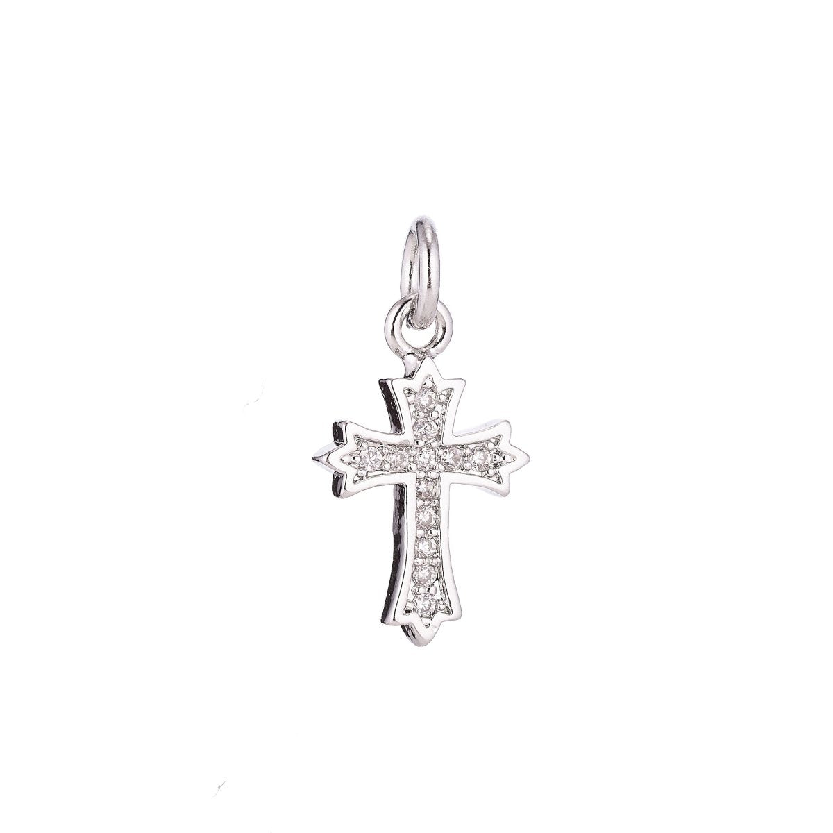 Gold Filled Ornate Cross Catholic Christian Religious Cubic Zirconia Necklace Pendant Bracelet Earring Charm for Jewelry Making C-069 - DLUXCA