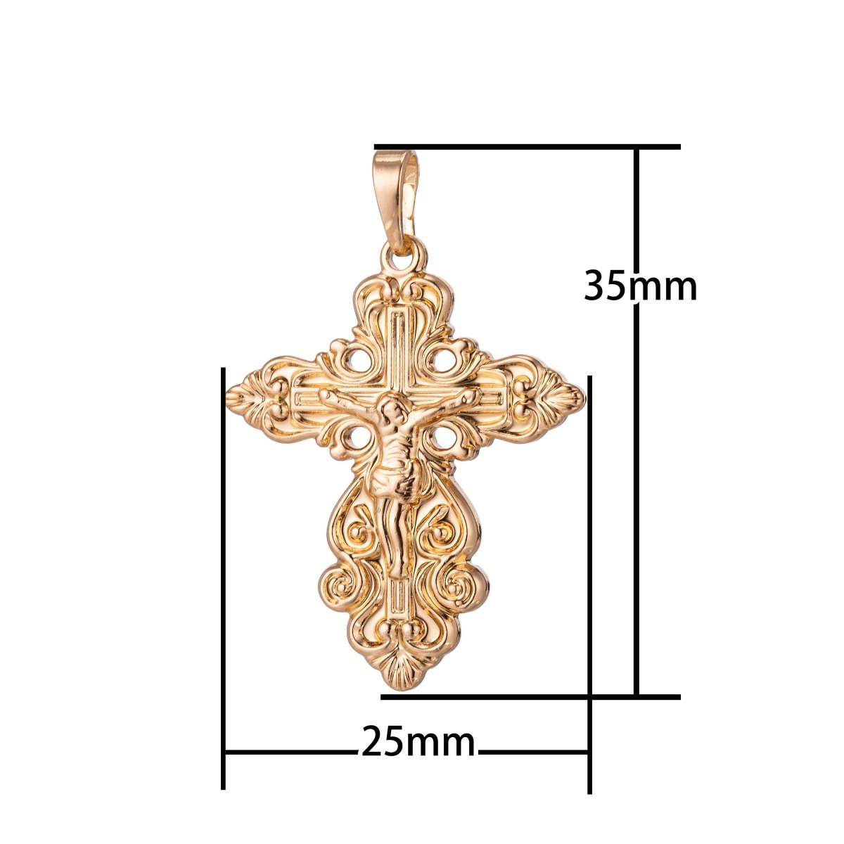 Gold Filled Ornate Cross Charm, Crucifix Charm, Gold Cross, Gold Ornate Cross Pendant Crucifix, Religious Charm Rosary Jewelry Making H-867 - DLUXCA