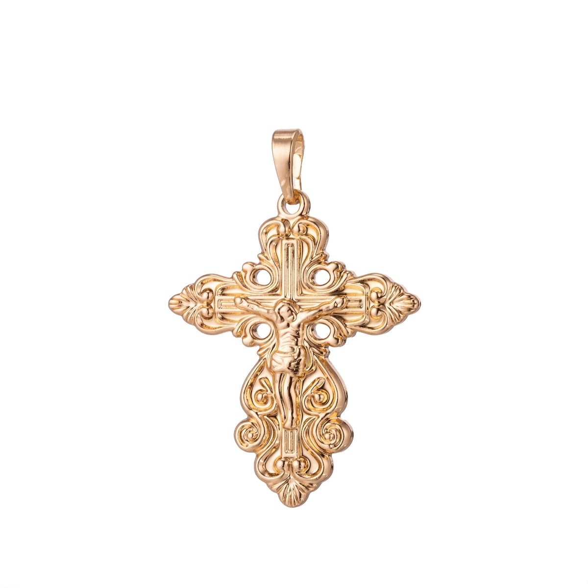 Gold Filled Ornate Cross Charm, Crucifix Charm, Gold Cross, Gold Ornate Cross Pendant Crucifix, Religious Charm Rosary Jewelry Making H-867 - DLUXCA