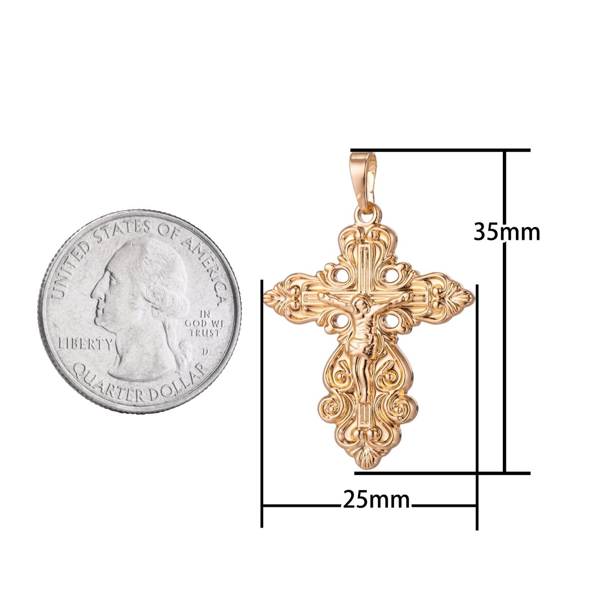 Gold Filled Ornate Cross Charm, Crucifix Charm, Gold Cross, Gold Ornate Cross Pendant Crucifix, Religious Charm Rosary Jewelry Making H-867 - DLUXCA