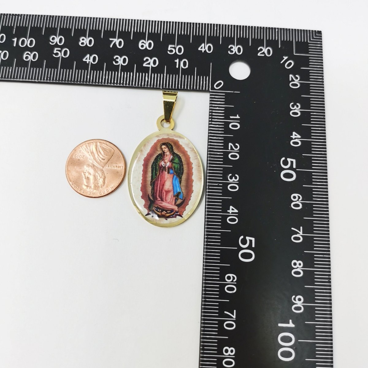 Gold Filled Oval Mother Mary charm, Lady Guadalupe Charm, Religious Necklace Pendant, Gold Religious Charm for Jewelry Making J-791 - DLUXCA