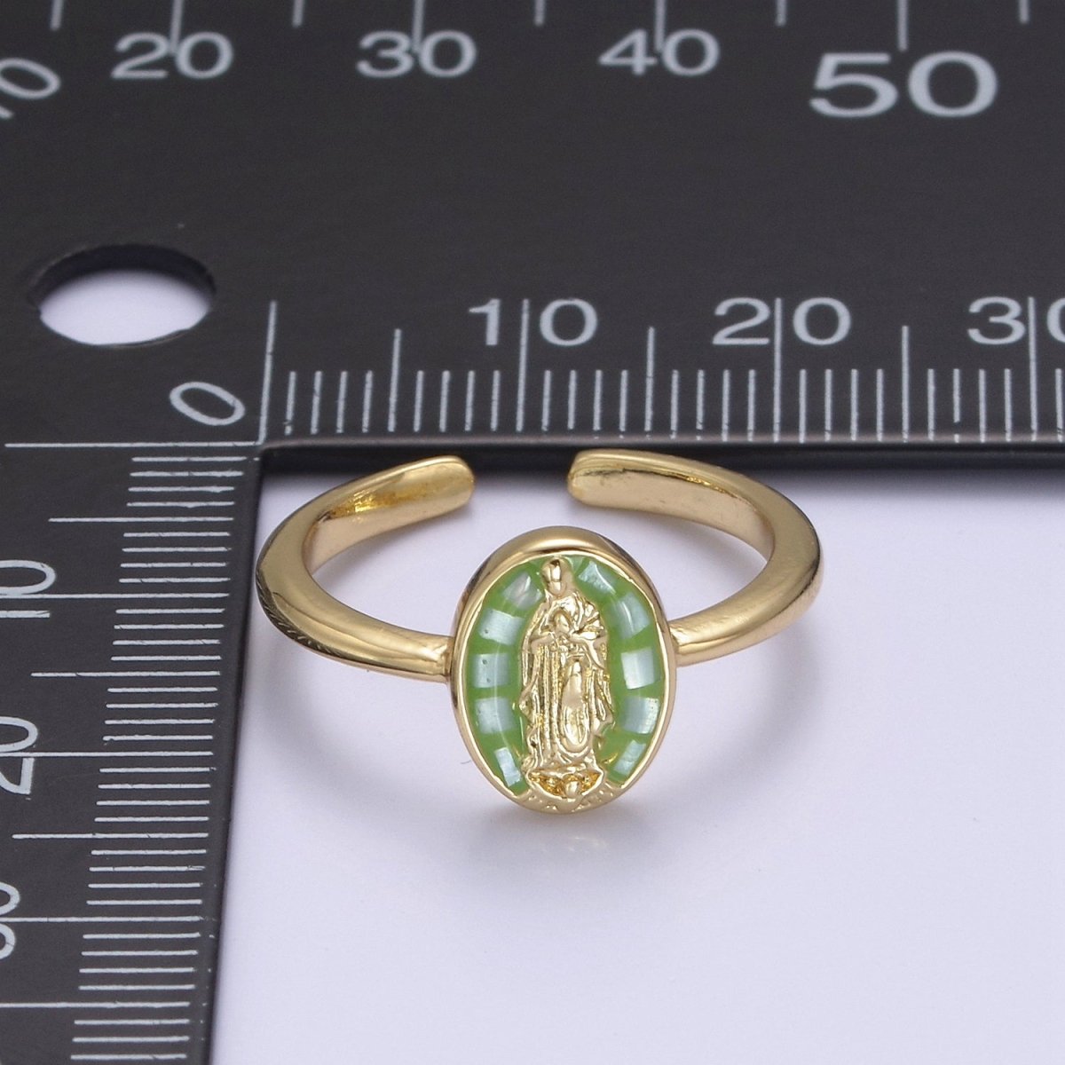Gold Filled Oval Virgin Mother Mary Shell Opal Ring in Gold & Silver S-397 - S-400, Y-489 - Y-494 - DLUXCA