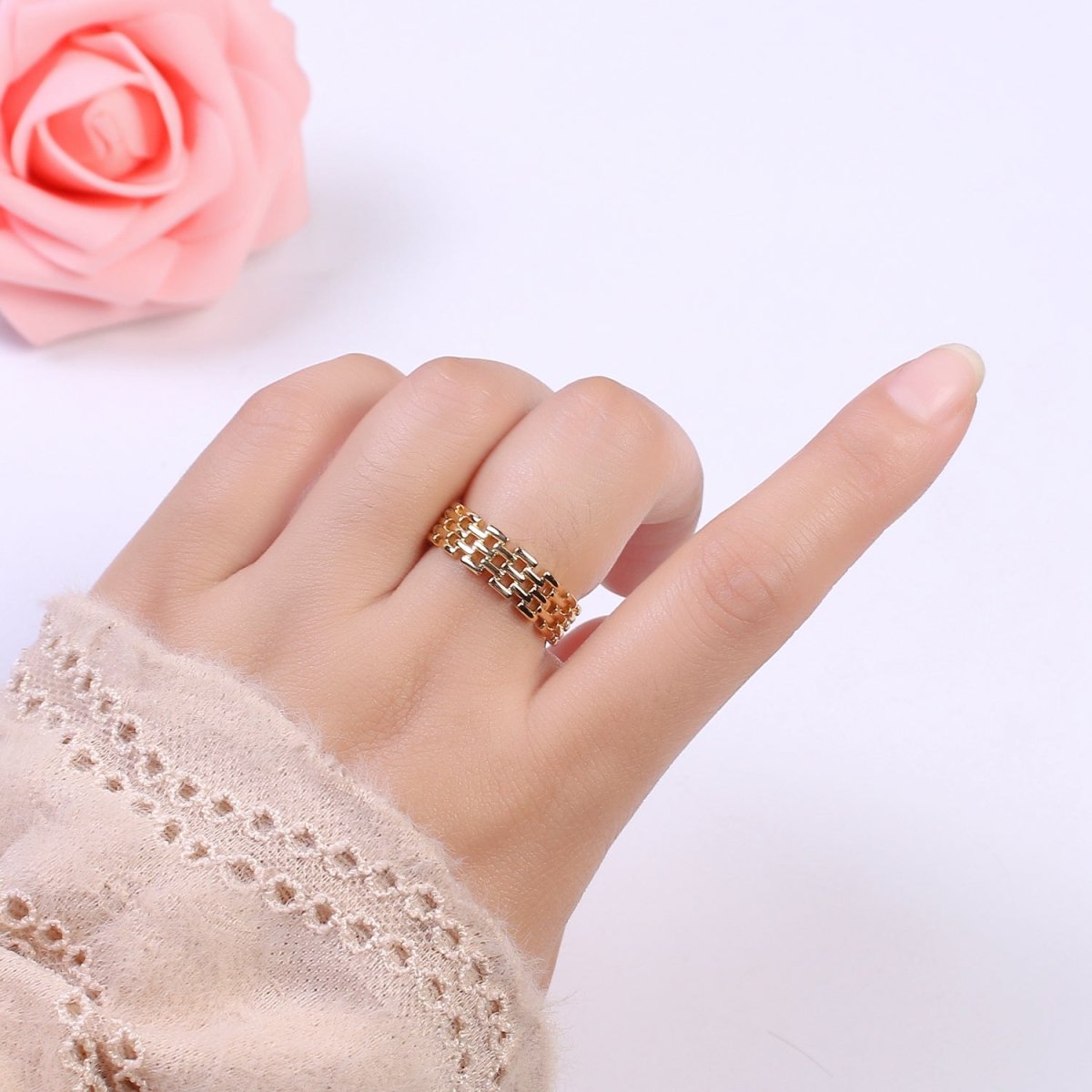 Gold Filled Panther Link Ring Open Adjustable Jewelry for Stackable Minimalist Jewelry U-259 - DLUXCA