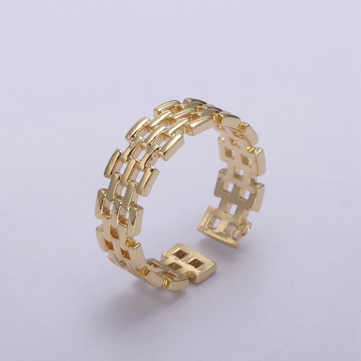 Gold Filled Panther Link Ring Open Adjustable Jewelry for Stackable Minimalist Jewelry U-259 - DLUXCA