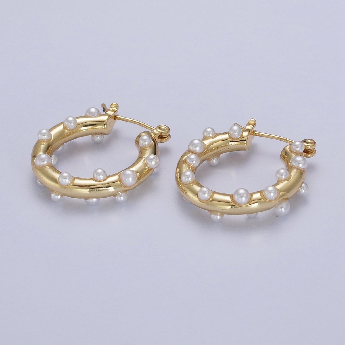 Gold Filled Pearl Dotted 25mm Hoop Latch Earrings In Gold & Silver | AB190 AB191 - DLUXCA