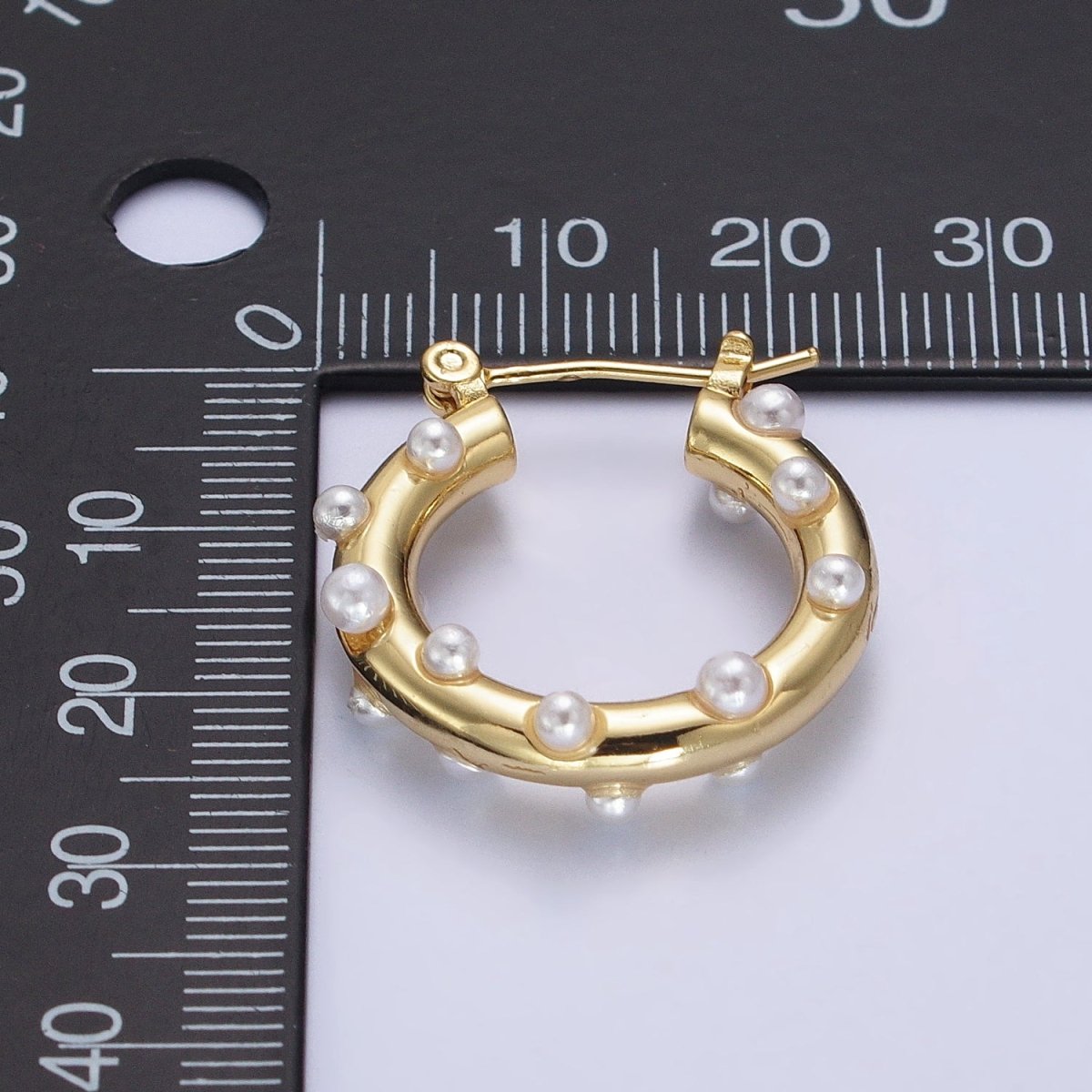Gold Filled Pearl Dotted 25mm Hoop Latch Earrings In Gold & Silver | AB190 AB191 - DLUXCA