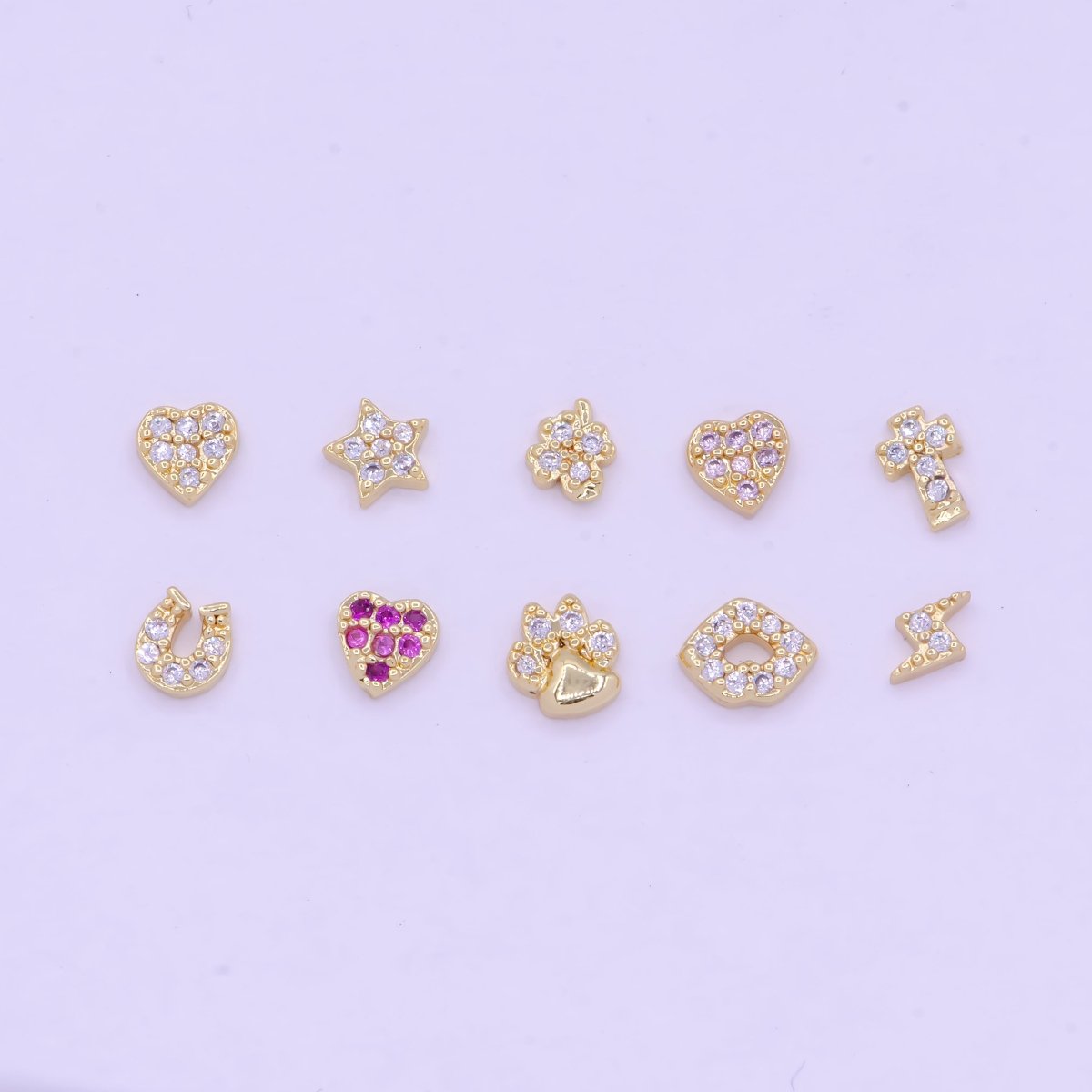 Gold Filled Personalized Locket Bead: Clear Fuchsia Pink Heart, Star Pawprint Clover, Horseshoe Lips Cross Bolt L-839~L-841 - DLUXCA