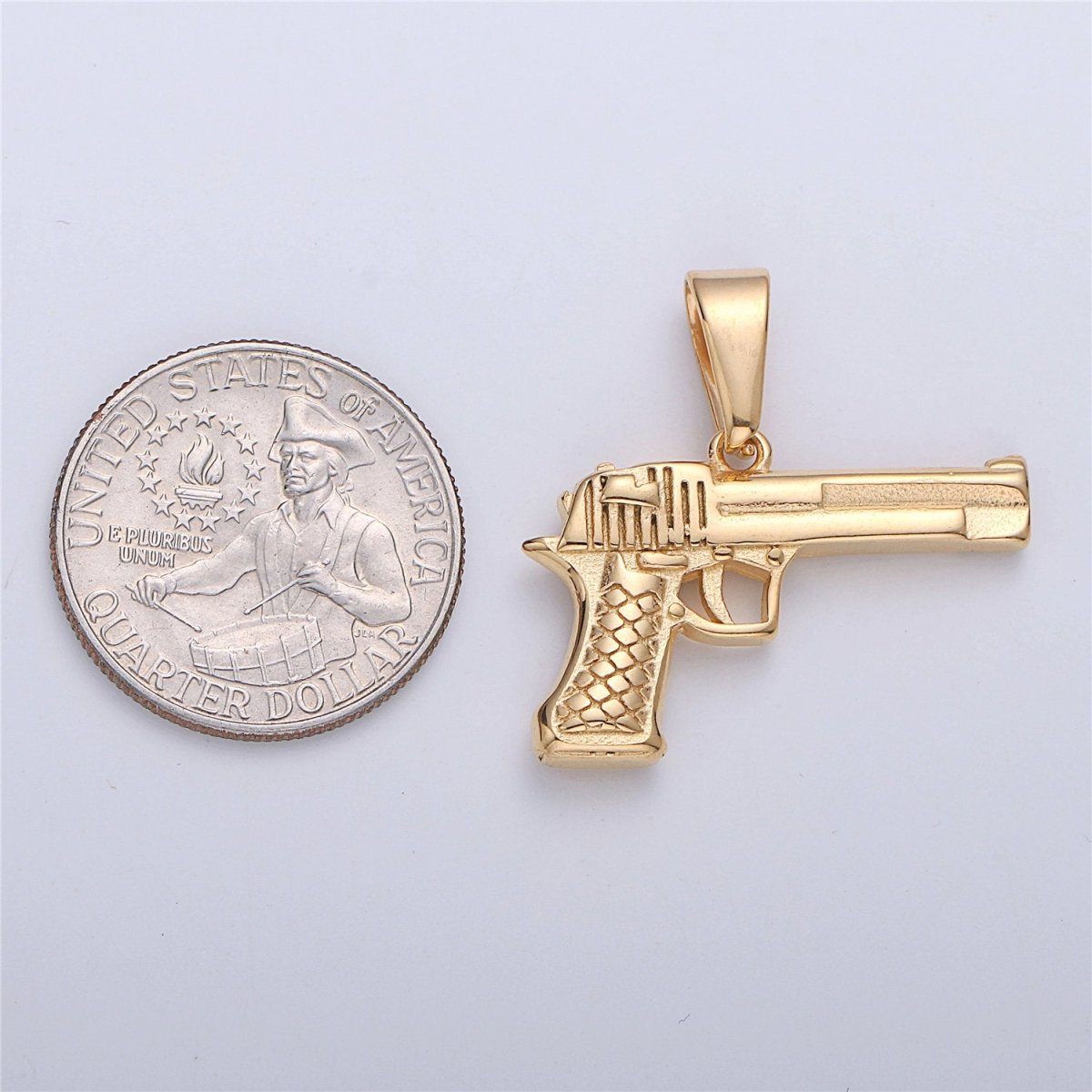 Gold Filled Pistol Charm Silver Gun Pendant for Earring Necklace Jewelry Making Supplies 30mmx30mm J-673 - DLUXCA