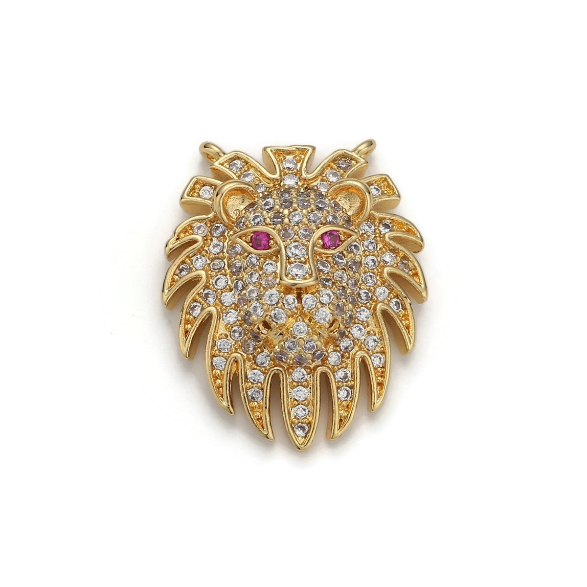 Gold Filled Pride Lion Head Micro Pave Connector Charm, Cubic Zirconia Pendant Charm, For DIY Jewelry, Gold Color F-375 - DLUXCA
