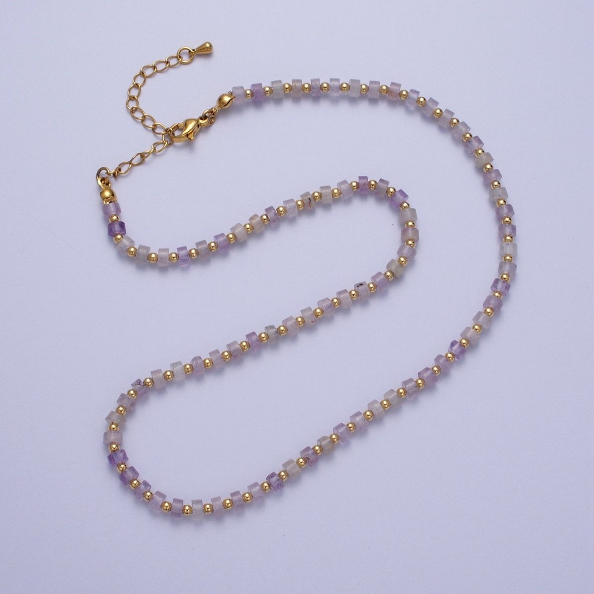 Gold Filled Purple Amethyst Rondelle Heishi Gemstone Gold Spacer Beads 15.5 Inch Choker Necklace | WA-1429 Clearance Pricing - DLUXCA