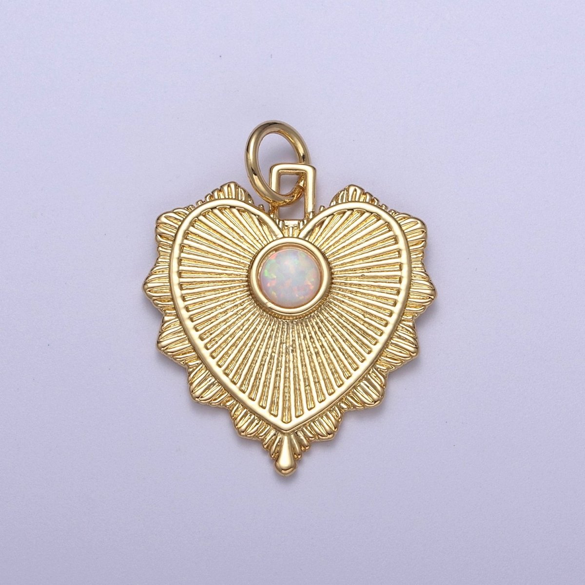 Gold Filled Radial Heart Charm Necklace, Opal Sunburst Gold Token Pendant, Dainty Heart Love Valentine Gift Necklace Supply N-395 - DLUXCA