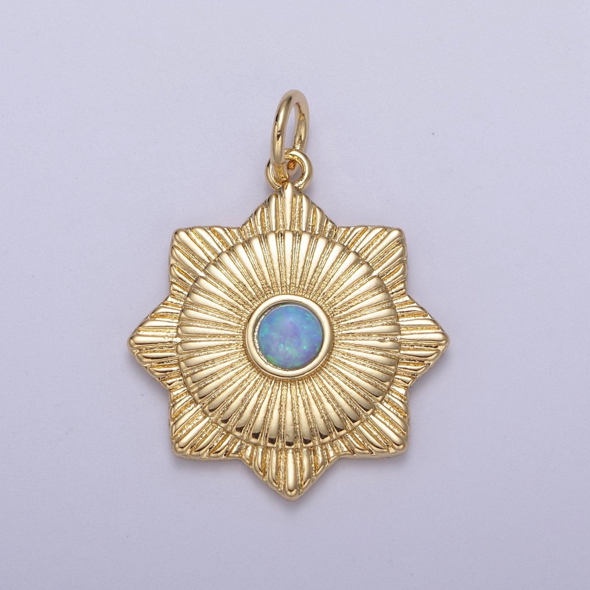Gold Filled Radial Sun Charm Necklace, Opal Sunburst Gold Celestial Pendant, Dainty Medallion Necklace Supply N-397 - DLUXCA