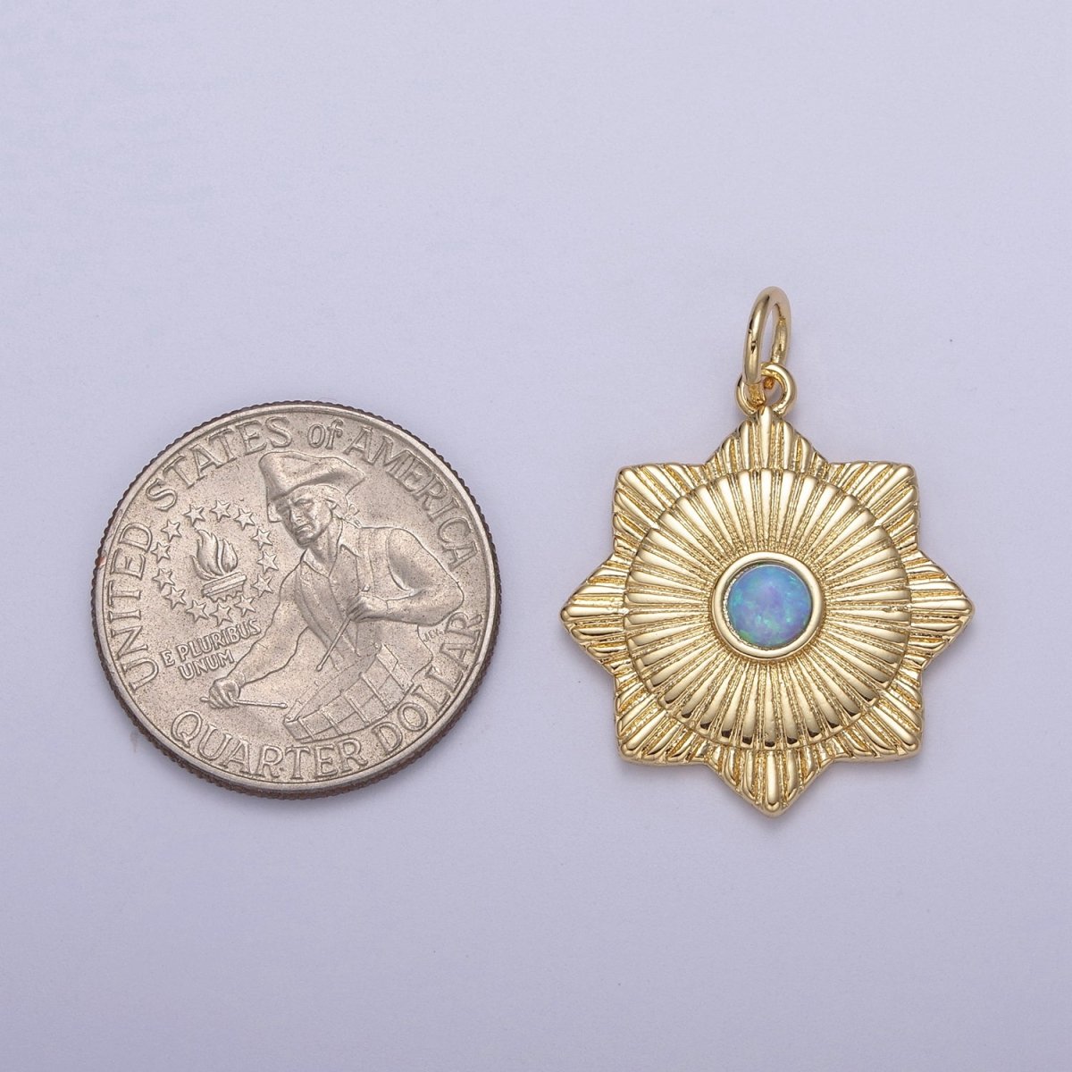 Gold Filled Radial Sun Charm Necklace, Opal Sunburst Gold Celestial Pendant, Dainty Medallion Necklace Supply N-397 - DLUXCA