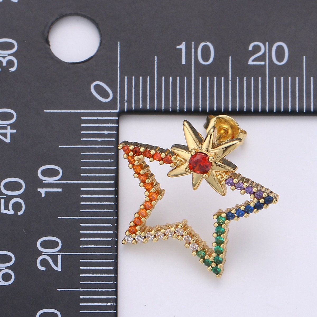 Gold Filled Rainbow Big Star Dangle Stud Earring Micro Pave CZ Cubic Zirconia Earrings Supply for Jewelry Making Q-178 - DLUXCA
