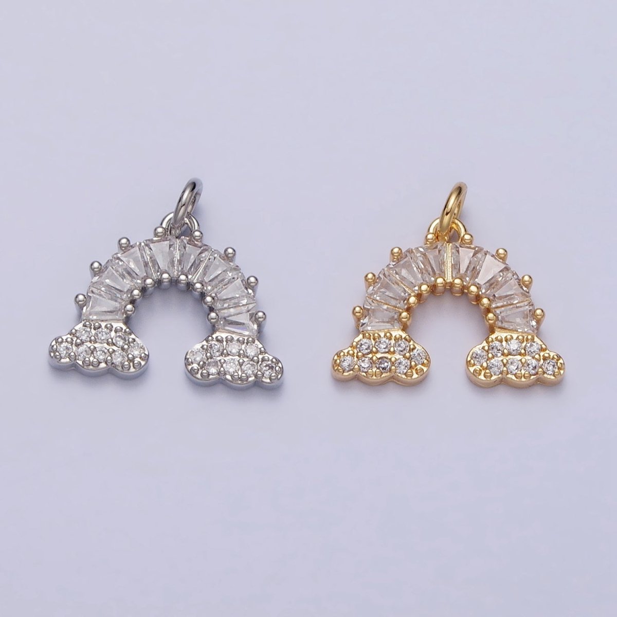 Gold Filled Rainbow Clear Baguette Micro Paved CZ Charm in Gold & Silver | AC266 AC267 - DLUXCA