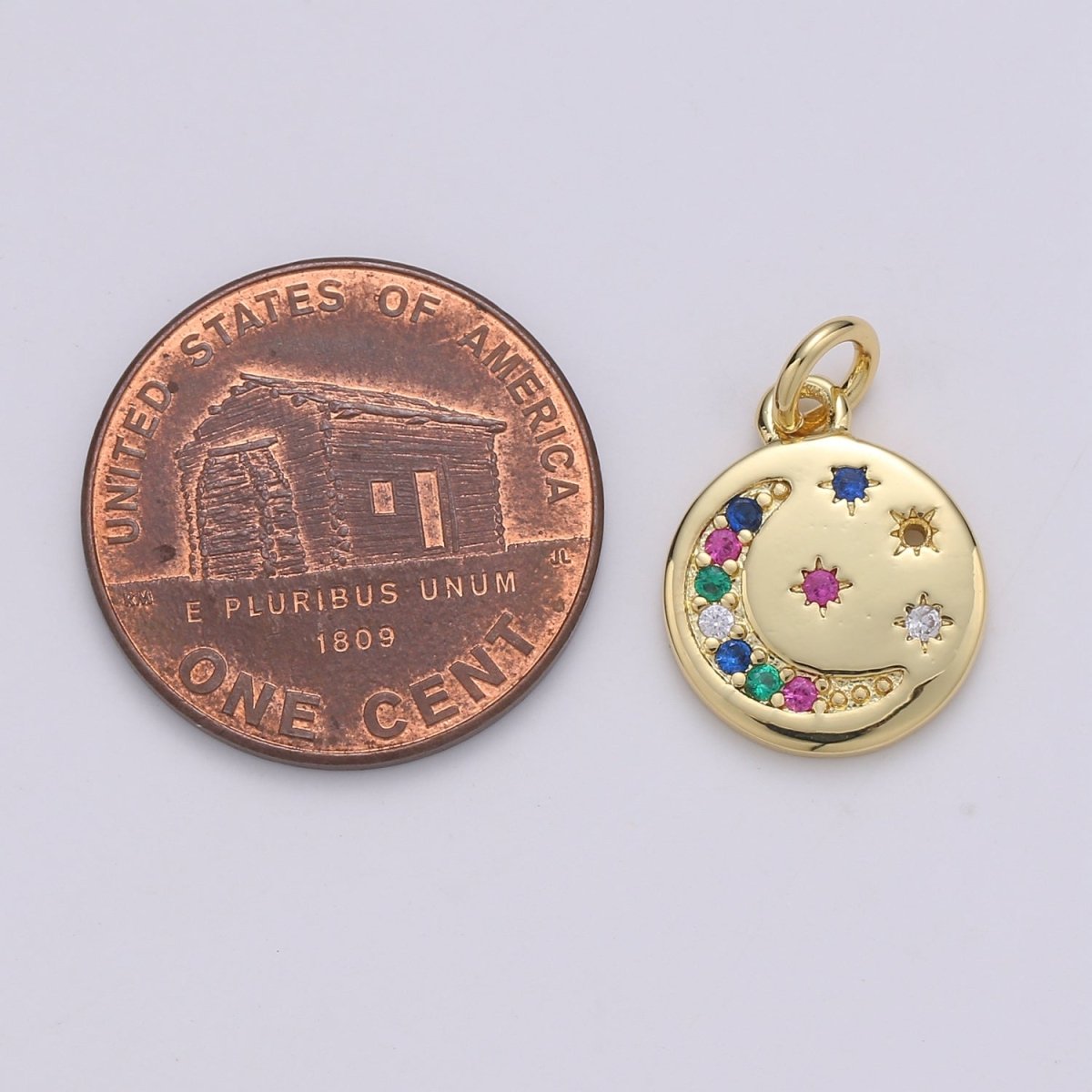 Gold Filled Rainbow Crescent Moon Star Coin Charm - D-869 - DLUXCA