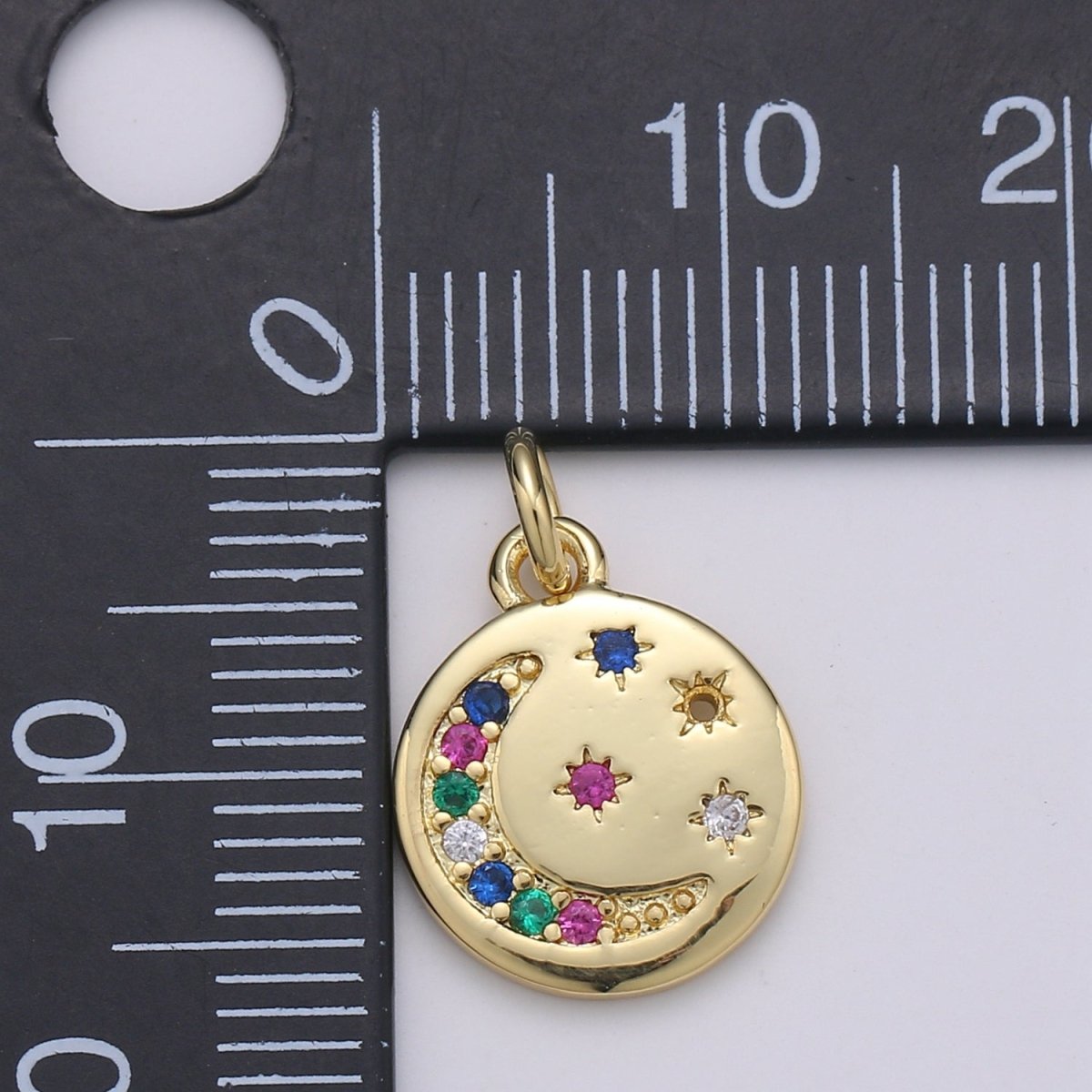 Gold Filled Rainbow Crescent Moon Star Coin Charm - D-869 - DLUXCA