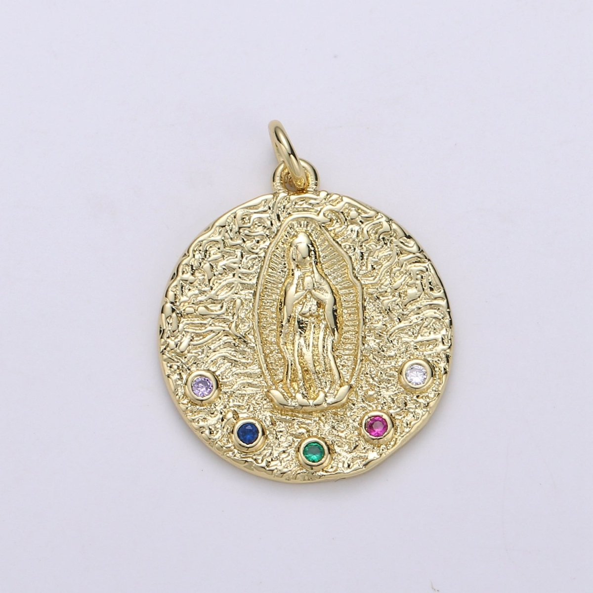 Gold Filled Rainbow Crystal Holy Mary Coin Charm D-872 - DLUXCA