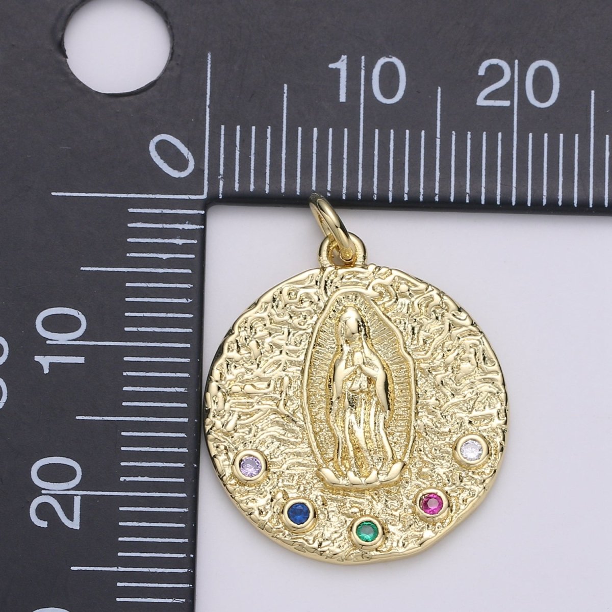 Gold Filled Rainbow Crystal Holy Mary Coin Charm D-872 - DLUXCA